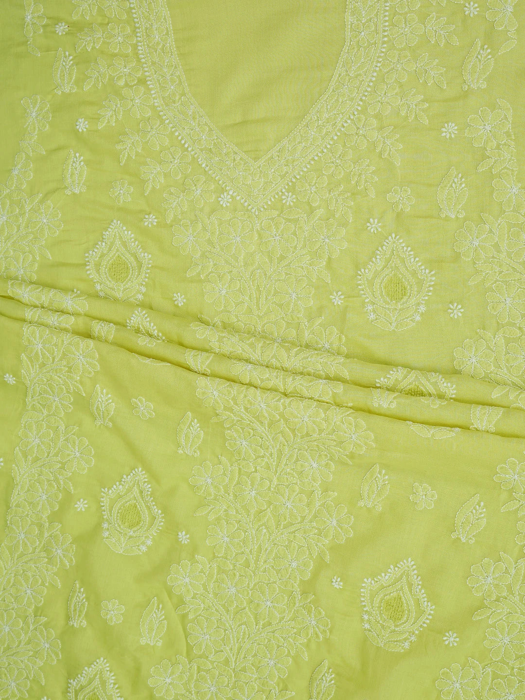 Ada Hand Embroidered Lime Green Cotton Lucknowi Chikankari Unstitched Suit Piece 01A869268