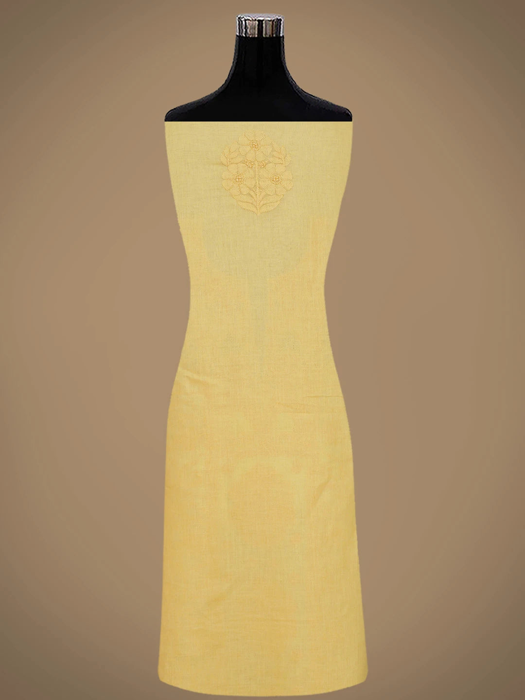 Ada Hand Embroidered Saffron Yellow Cotton Lucknowi Chikankari Unstitched Suit Piece 01A869314