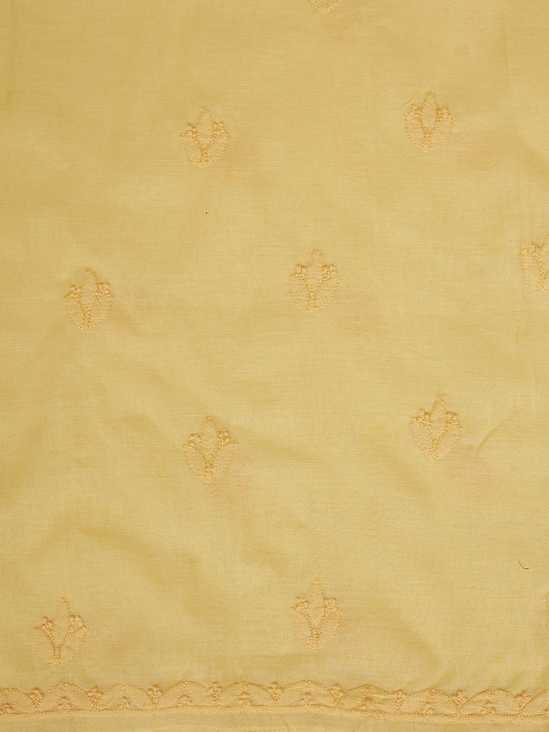Ada Hand Embroidered Saffron Yellow Cotton Lucknowi Chikankari Unstitched Suit Piece 01A869314