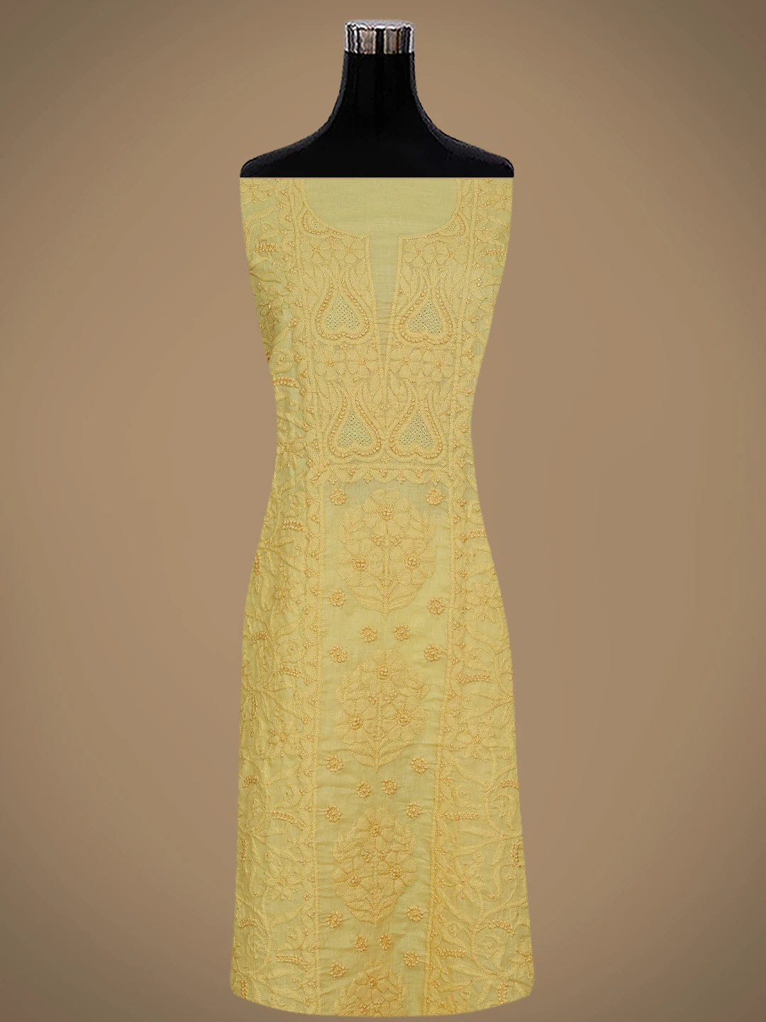 Ada Hand Embroidered Saffron Yellow Cotton Lucknowi Chikankari Unstitched Suit Piece 01A869314