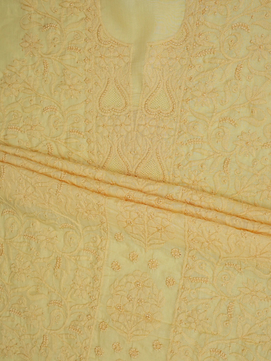 Ada Hand Embroidered Saffron Yellow Cotton Lucknowi Chikankari Unstitched Suit Piece 01A869314