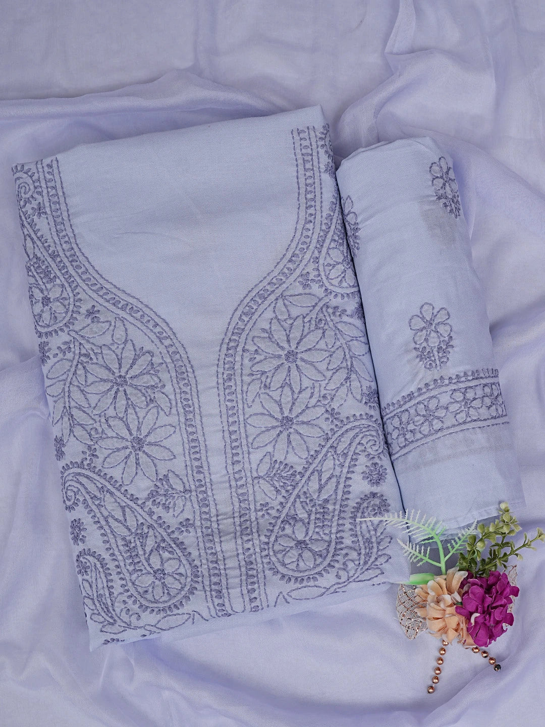 Ada Hand Embroidered Lavender Cotton Lucknowi Chikankari Unstitched Suit Piece 01A868011