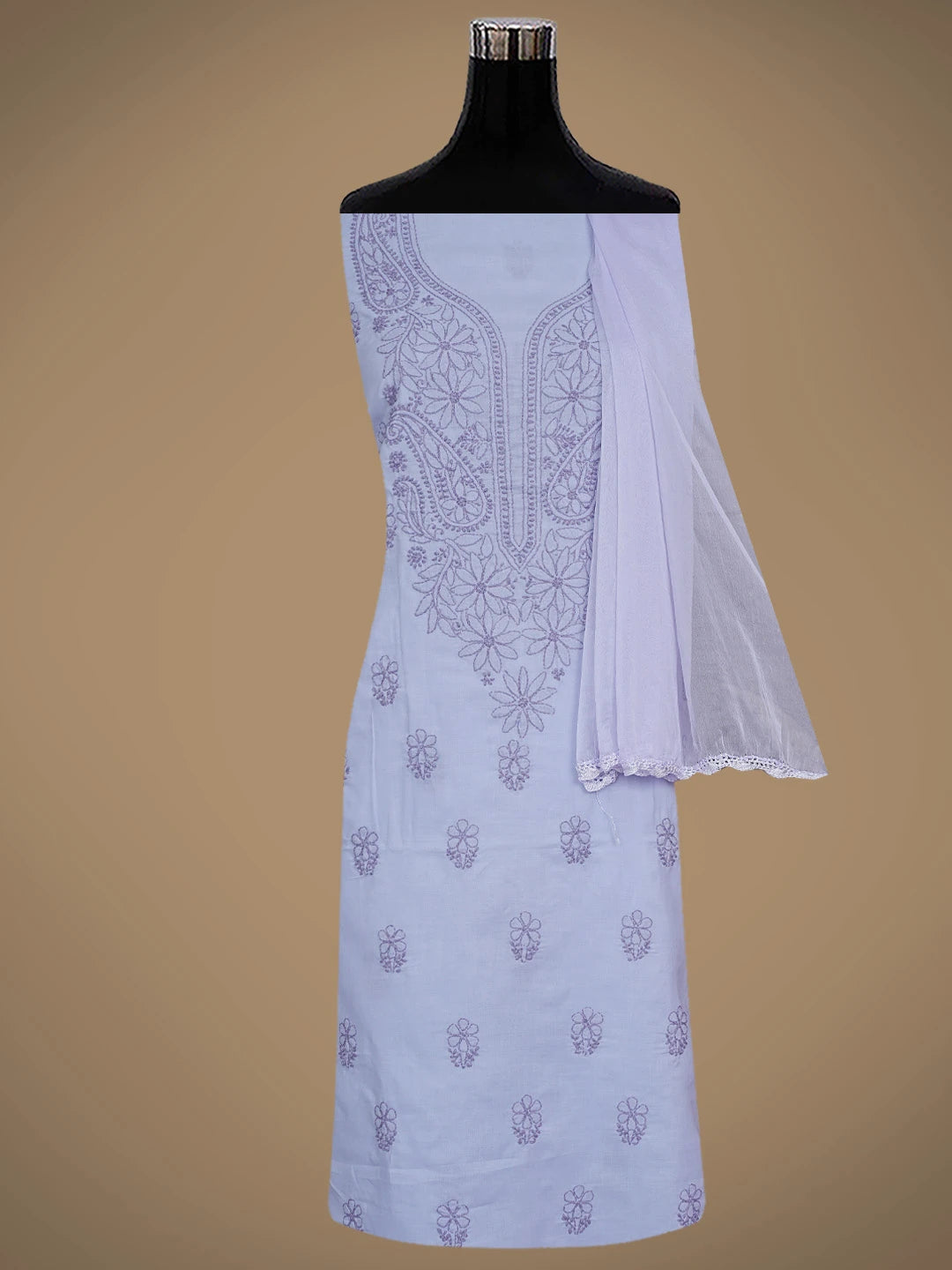 Ada Hand Embroidered Lavender Cotton Lucknowi Chikankari Unstitched Suit Piece 01A868011