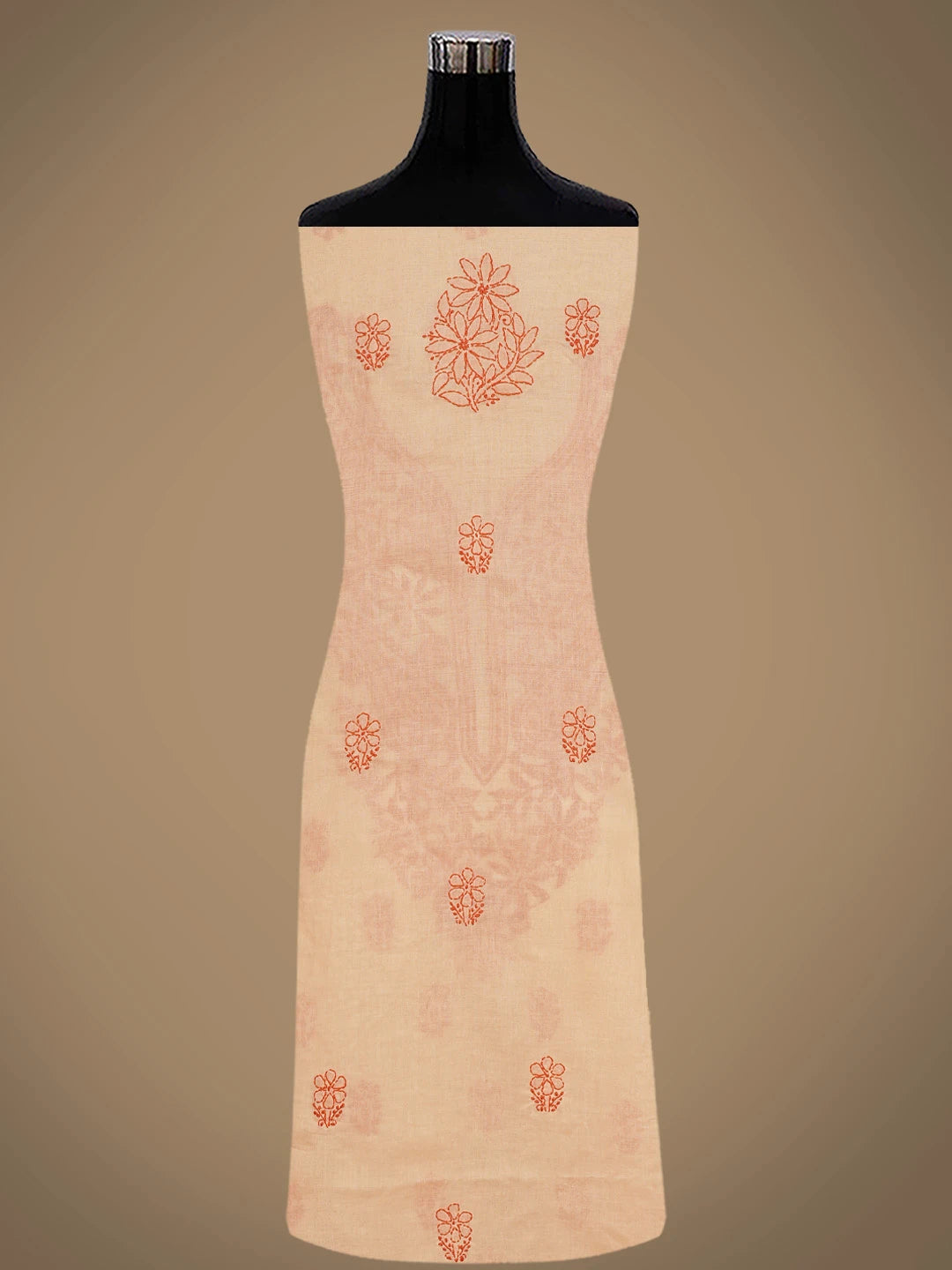 Ada Hand Embroidered Peach Cotton Lucknowi Chikankari Unstitched Suit Piece 01A868021