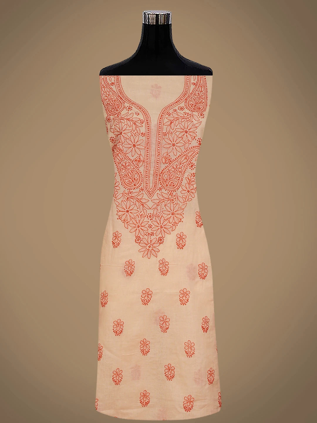 Ada Hand Embroidered Peach Cotton Lucknowi Chikankari Unstitched Suit Piece 01A868021