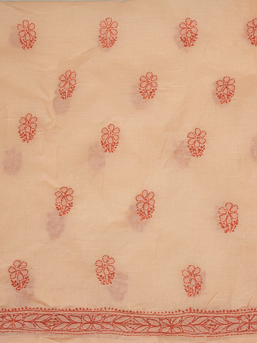 Ada Hand Embroidered Peach Cotton Lucknowi Chikankari Unstitched Suit Piece 01A868021