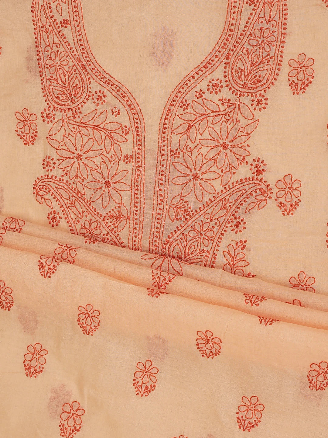 Ada Hand Embroidered Peach Cotton Lucknowi Chikankari Unstitched Suit Piece 01A868021