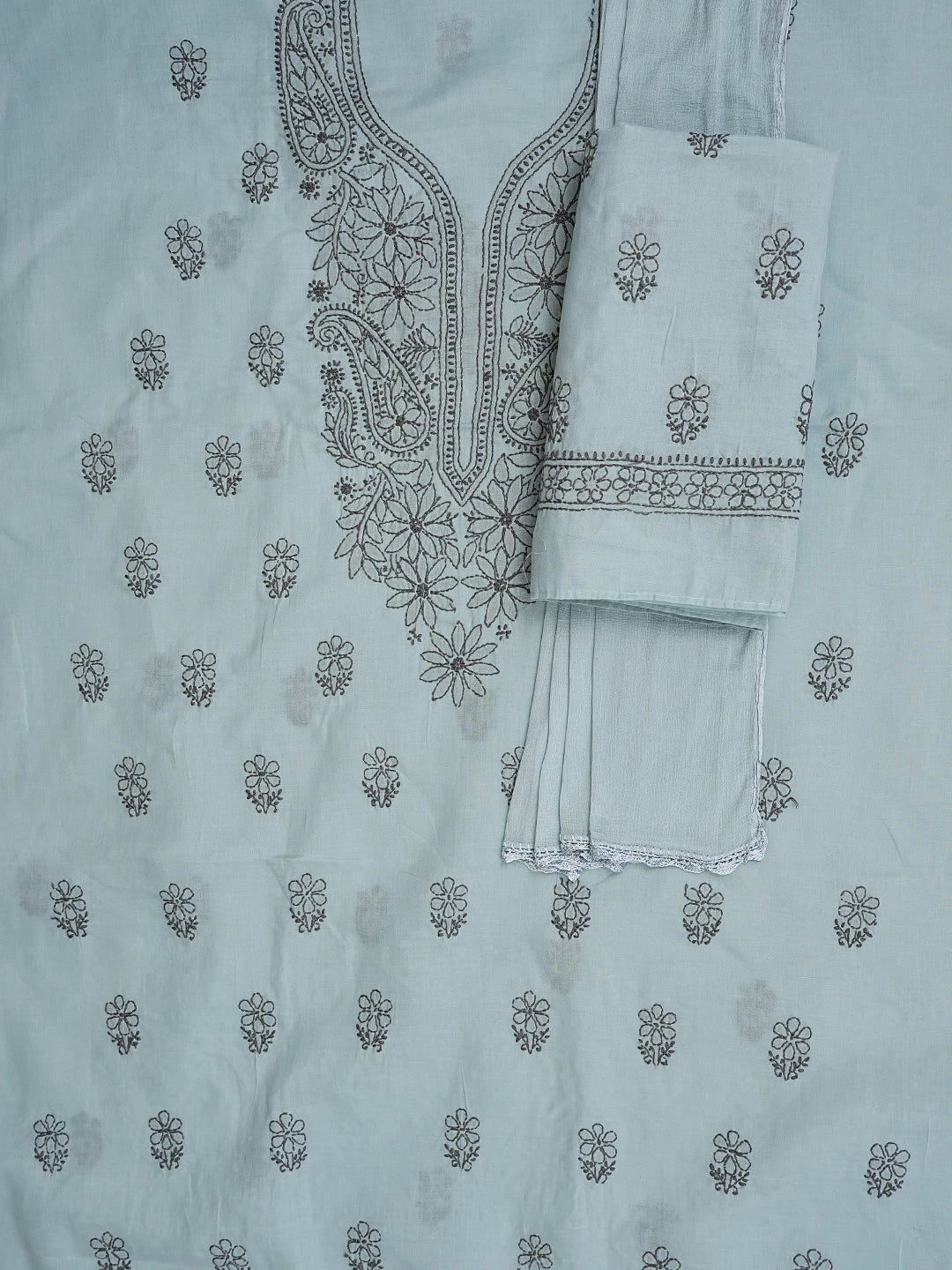 Ada Hand Embroidered Blueish Grey Cotton Lucknowi Chikankari Unstitched Suit Piece 01A868028