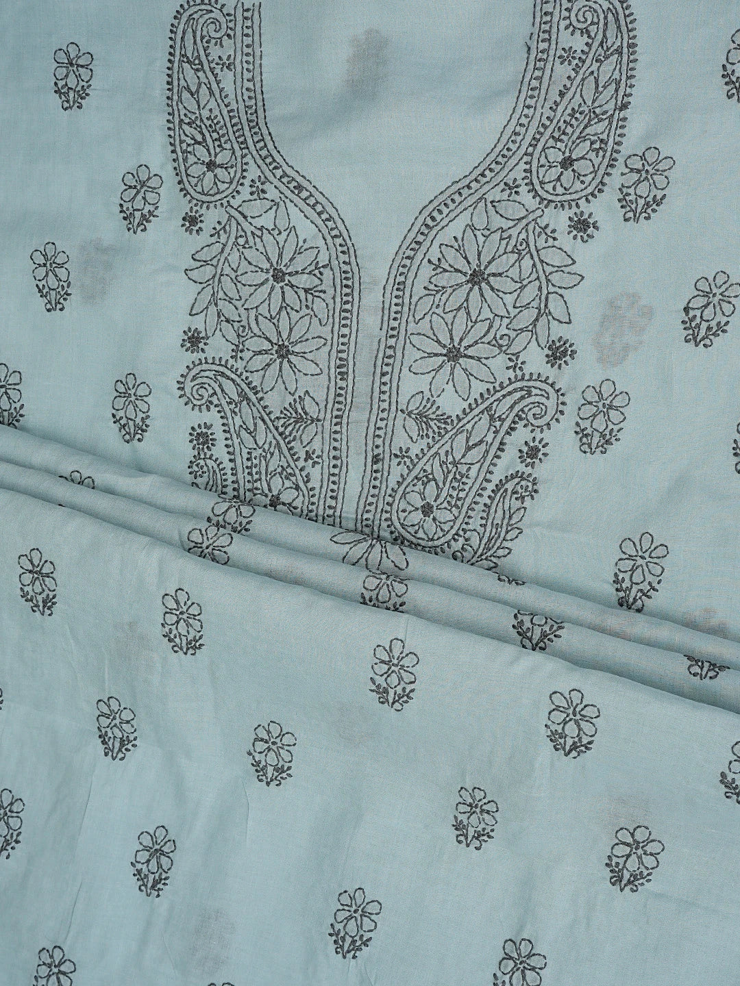 Ada Hand Embroidered Blueish Grey Cotton Lucknowi Chikankari Unstitched Suit Piece 01A868028