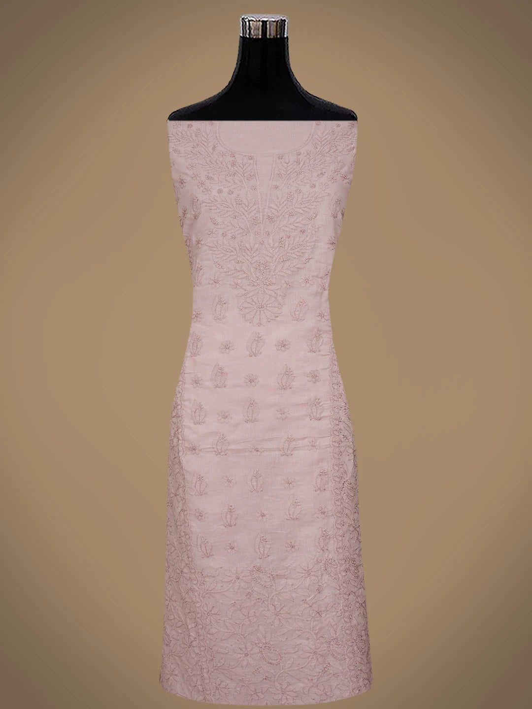 Ada Hand Embroidered Dusty Peach  Cotton Lucknowi Chikankari Unstitched Suit Piece 01A869285