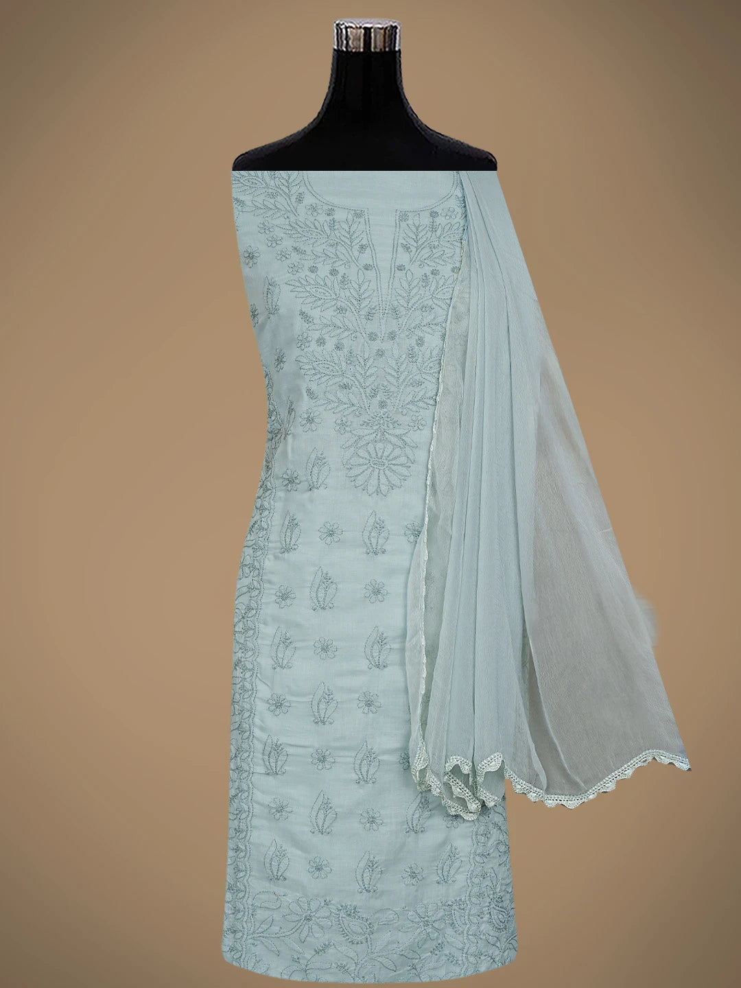 Ada Hand Embroidered Templeton Grey Cotton Lucknowi Chikankari Unstitched Suit Piece 01A869298