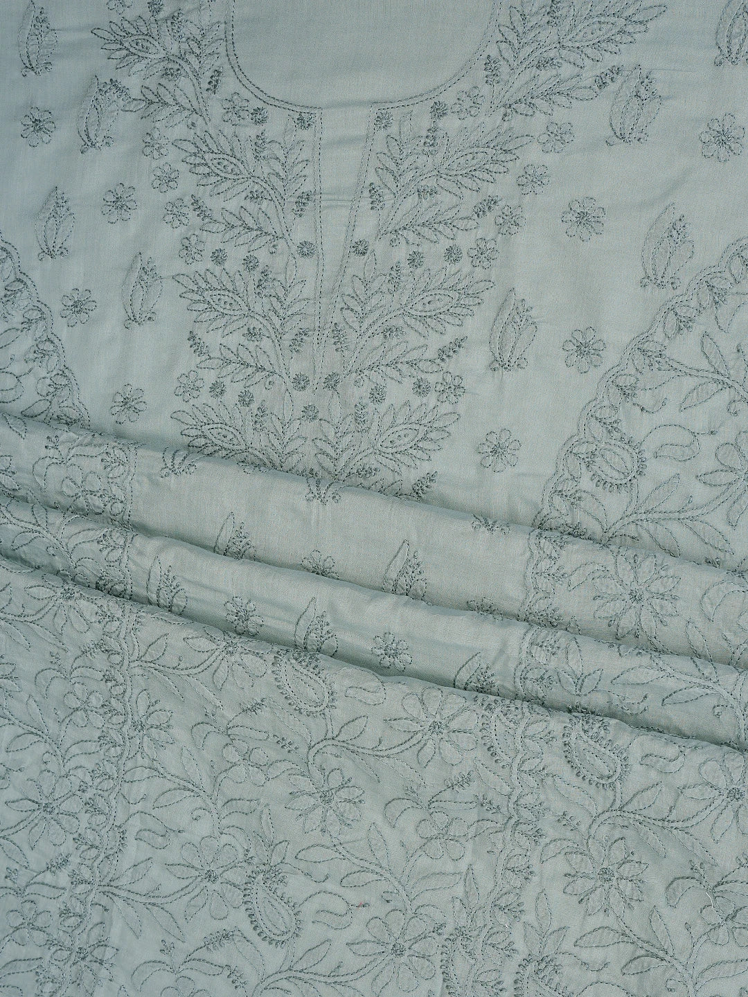 Ada Hand Embroidered Templeton Grey Cotton Lucknowi Chikankari Unstitched Suit Piece 01A869298