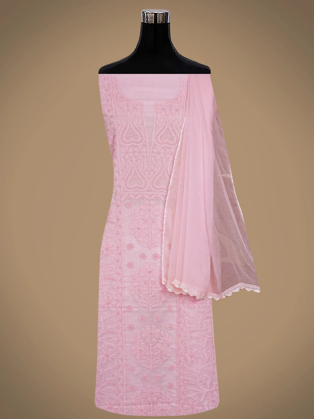 Ada Hand Embroidered Pink Cotton Lucknowi Chikankari Unstitched Suit Piece 01A869312