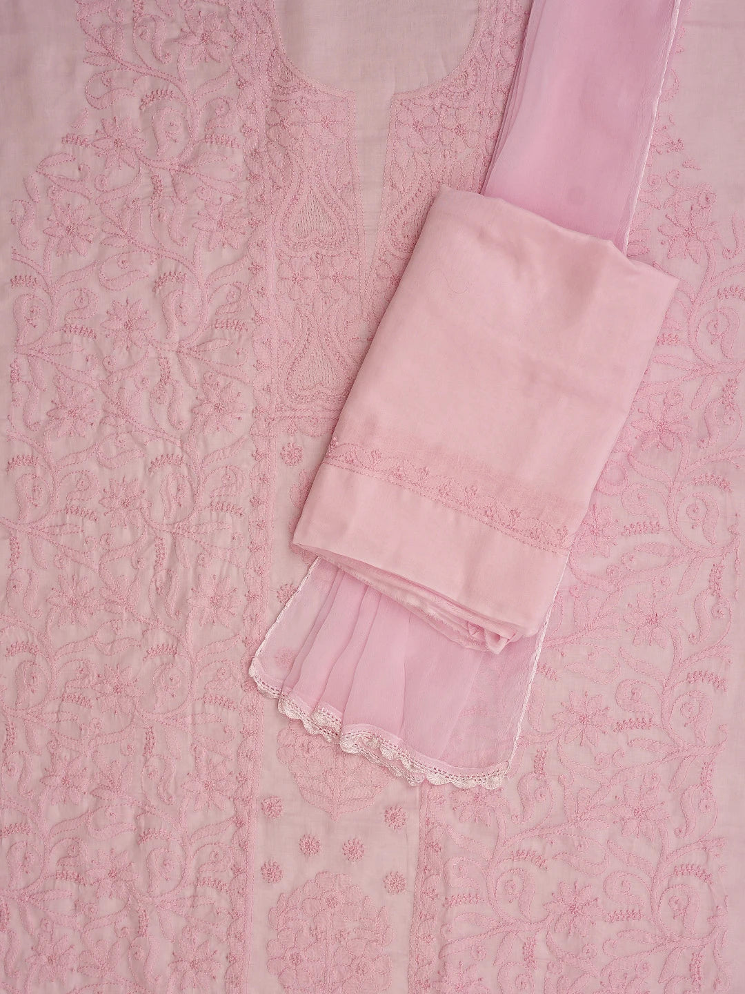 Ada Hand Embroidered Pink Cotton Lucknowi Chikankari Unstitched Suit Piece 01A869312
