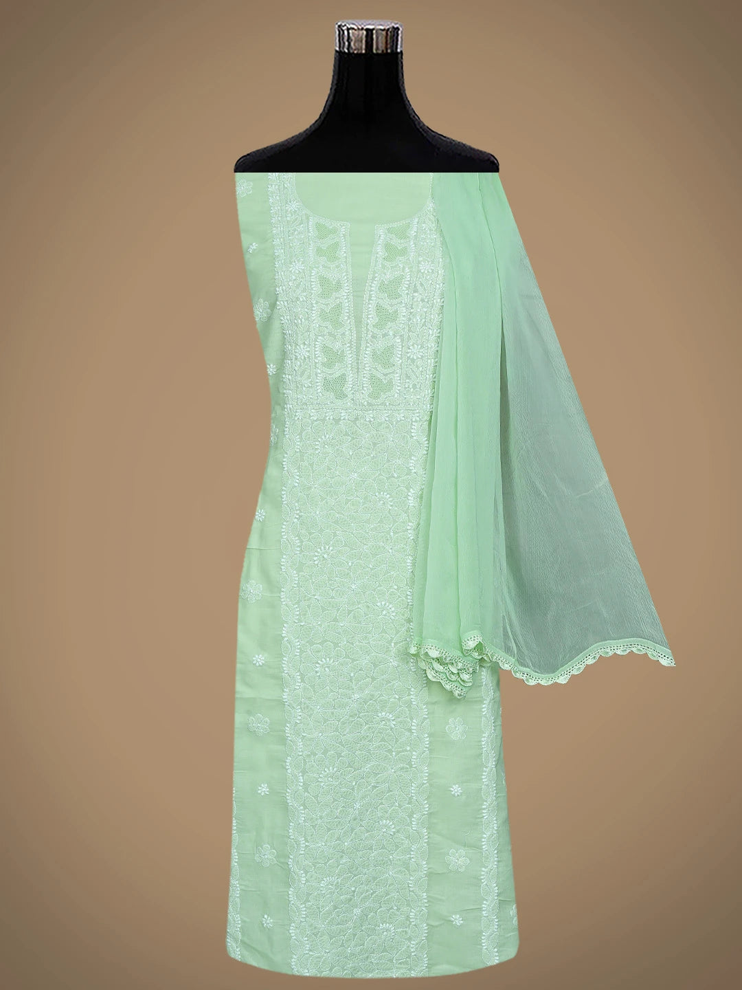 Ada Hand Embroidered Pistachio Green Cotton Lucknowi Chikankari Unstitched Suit Piece 01A869278