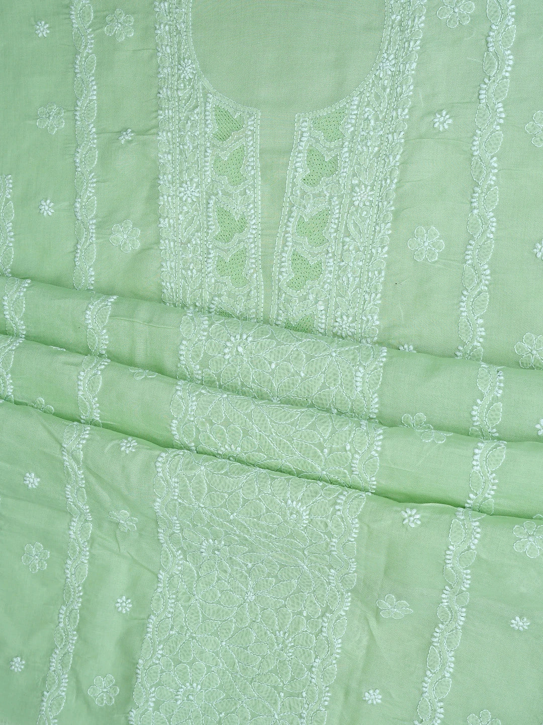 Ada Hand Embroidered Pistachio Green Cotton Lucknowi Chikankari Unstitched Suit Piece 01A869278