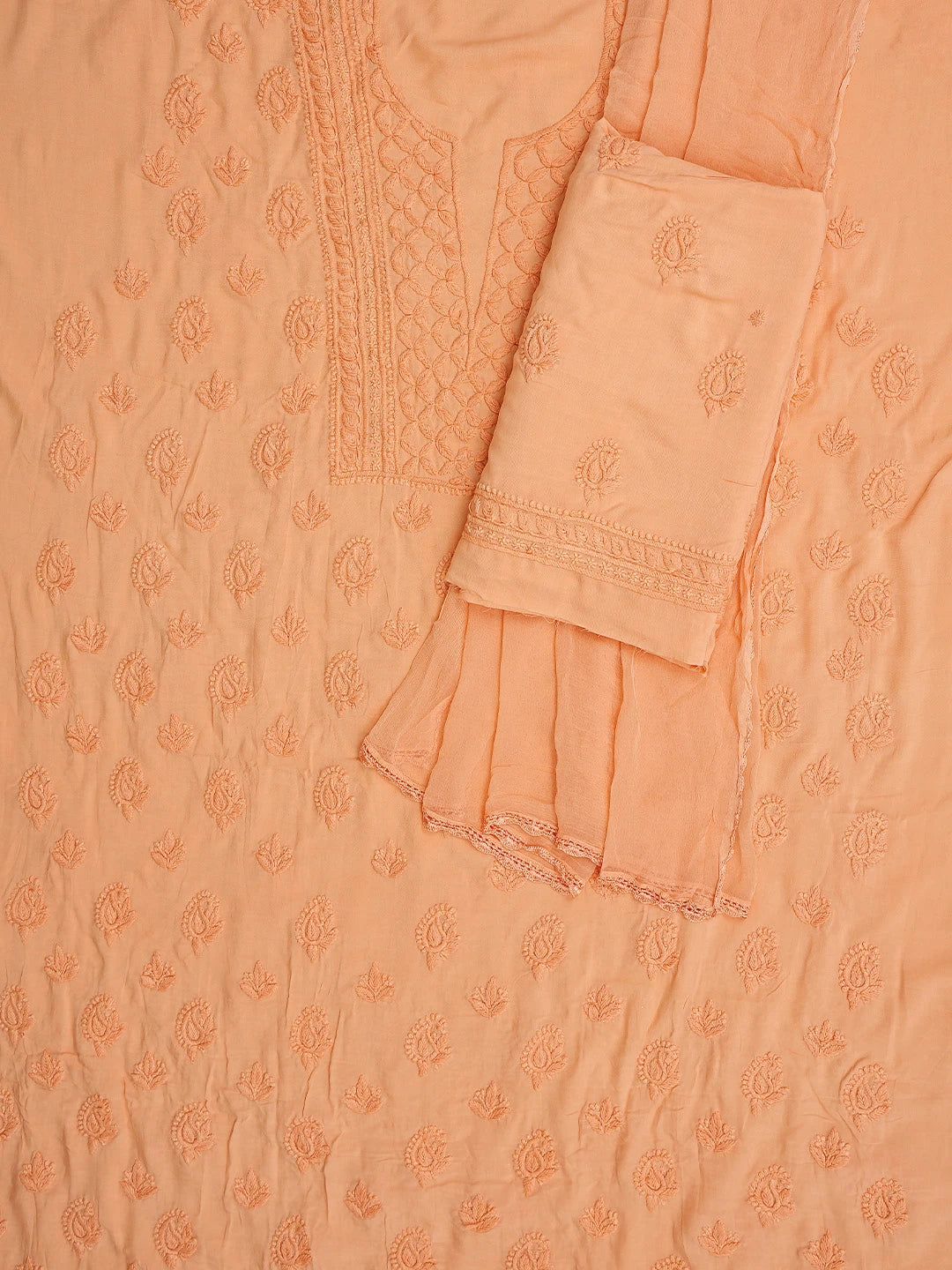 Ada Hand Embroidered Peach Modal Lucknowi Chikankari Unstitched Suit Piece 01A368088