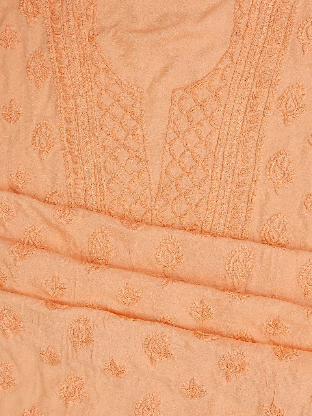 Ada Hand Embroidered Peach Modal Lucknowi Chikankari Unstitched Suit Piece 01A368088