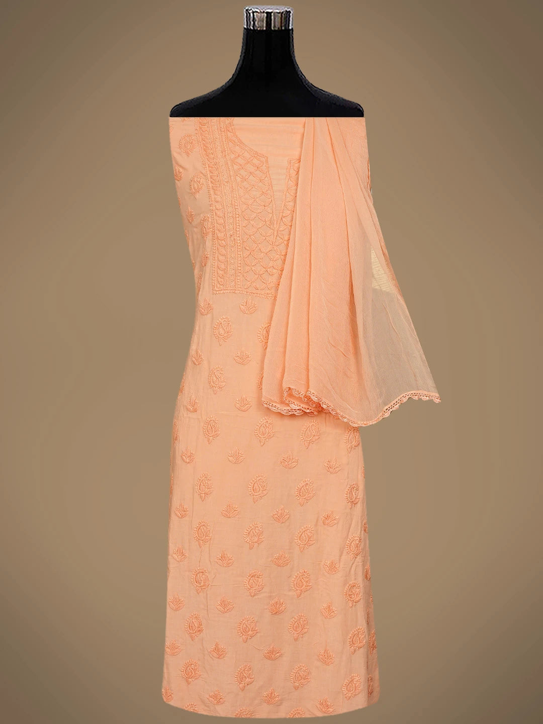 Ada Hand Embroidered Peach Modal Lucknowi Chikankari Unstitched Suit Piece 01A368088