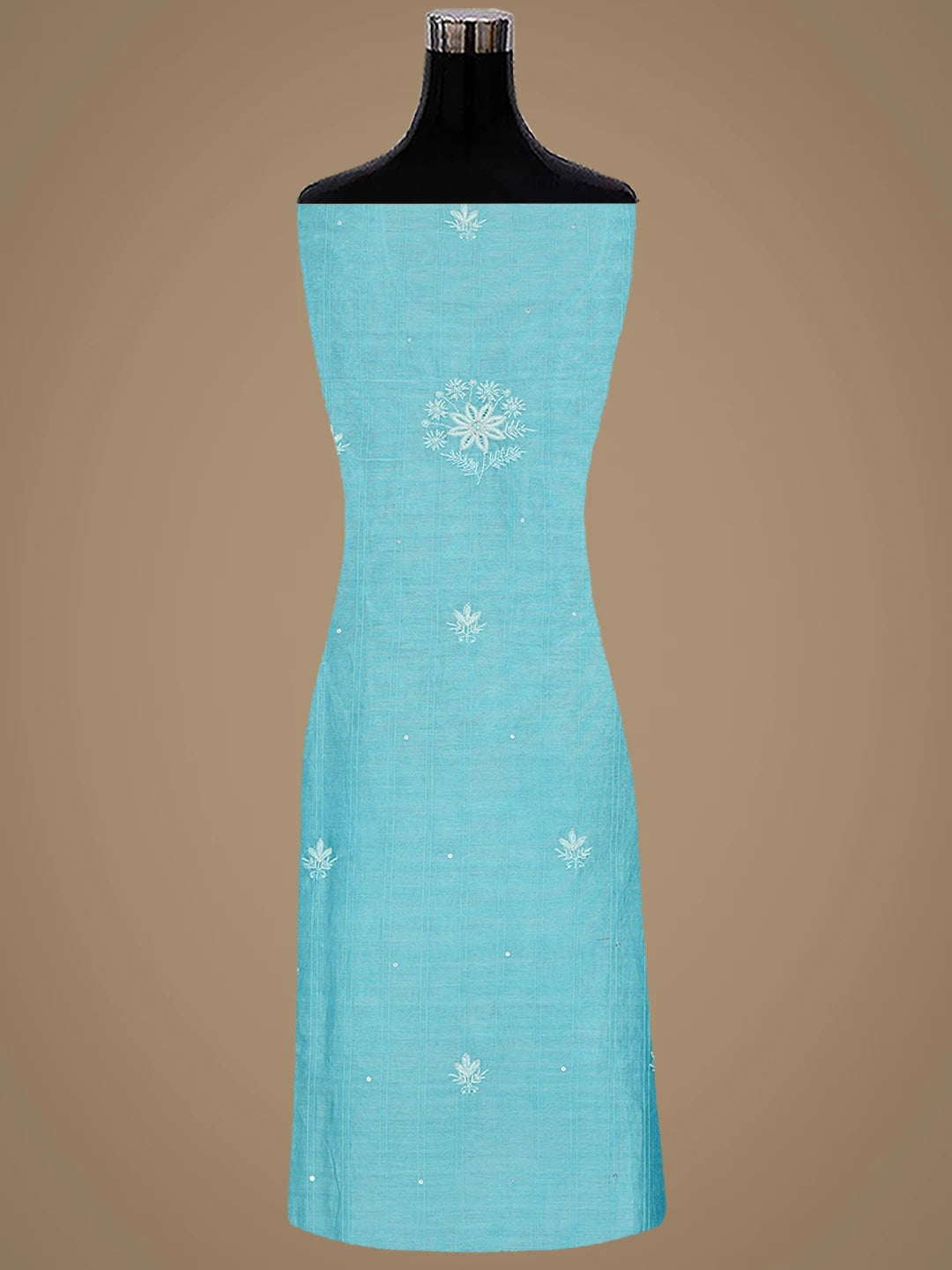 Ada Hand Embroidered Keppel Turquoise Chanderi Lucknowi Chikankari Unstitched Kurta Dupatta Set With Sequinned Work 01A776464