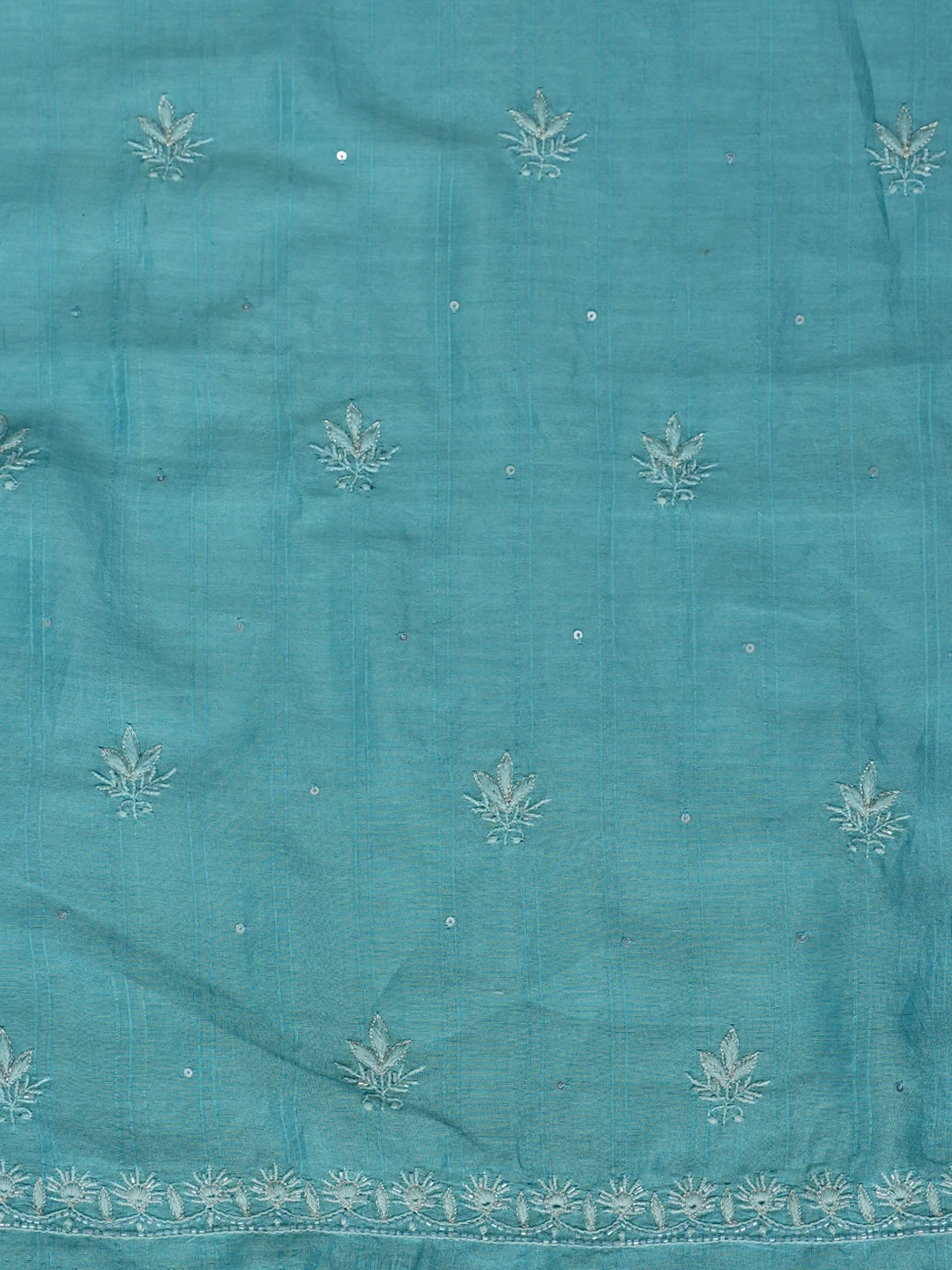Ada Hand Embroidered Keppel Turquoise Chanderi Lucknowi Chikankari Unstitched Kurta Dupatta Set With Sequinned Work 01A776464