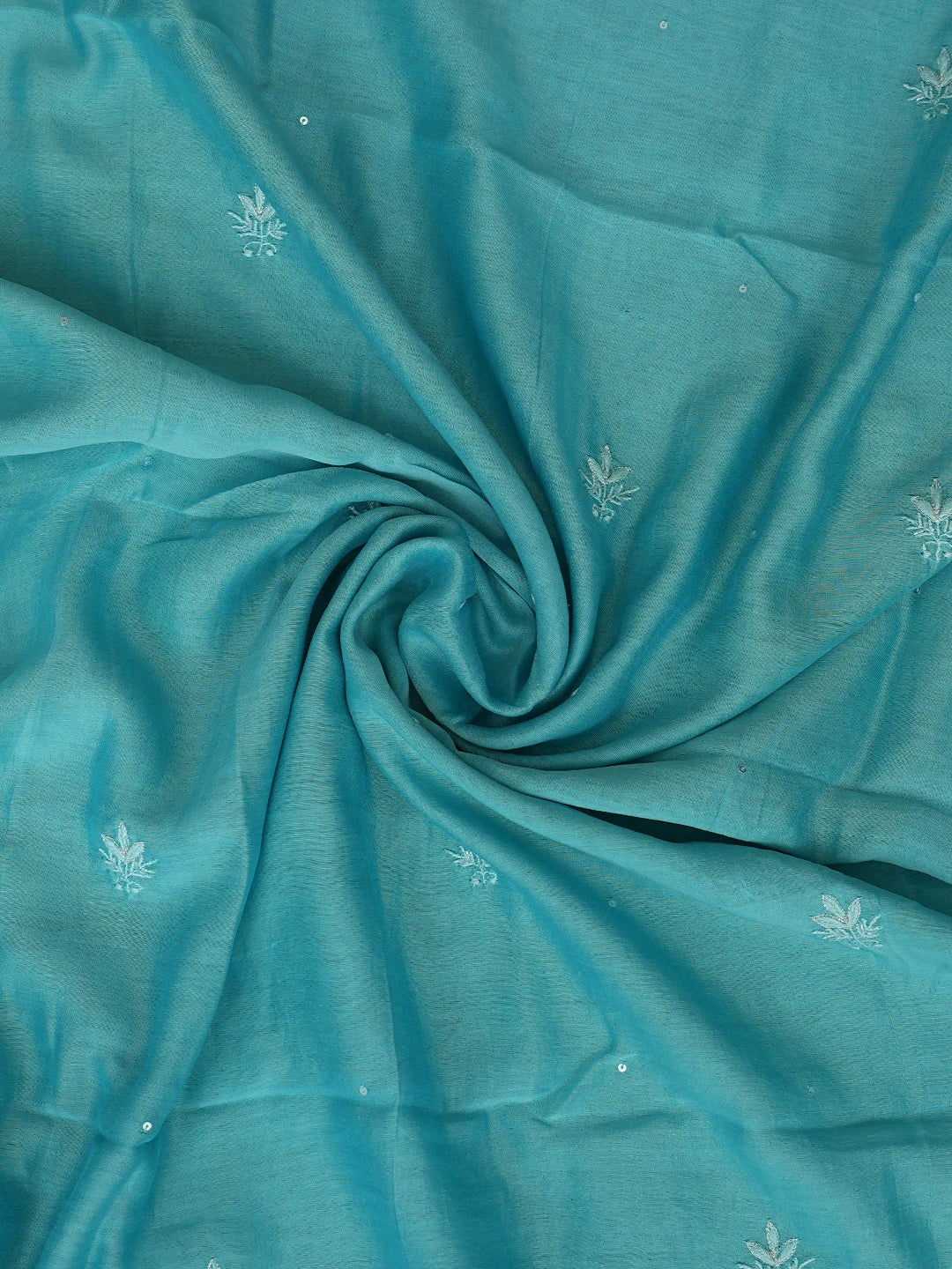 Ada Hand Embroidered Keppel Turquoise Chanderi Lucknowi Chikankari Unstitched Kurta Dupatta Set With Sequinned Work 01A776464