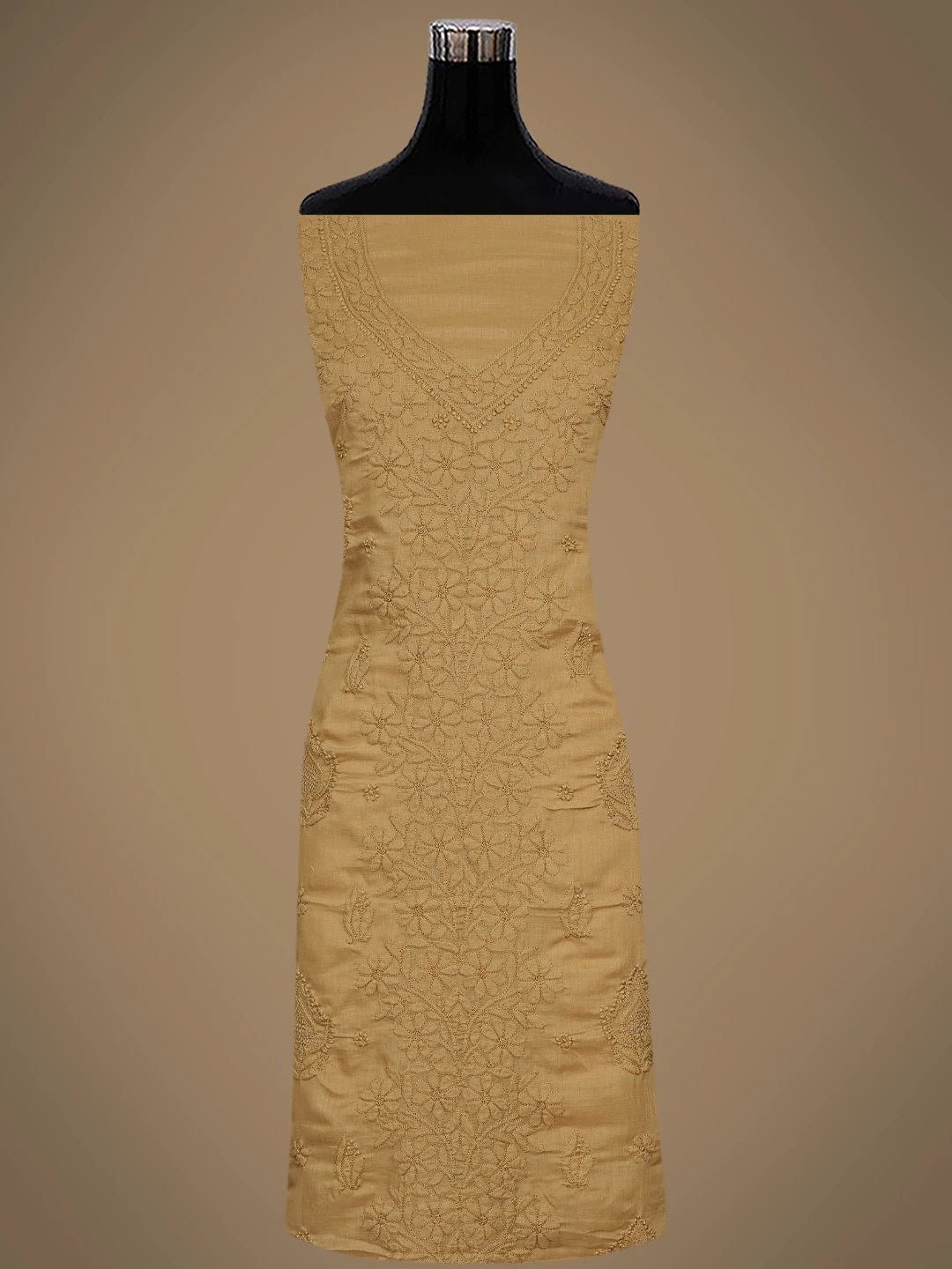 Ada Hand Embroidered Peanut Brown Cotton Lucknowi Chikankari Unstitched Suit Piece 01A869266