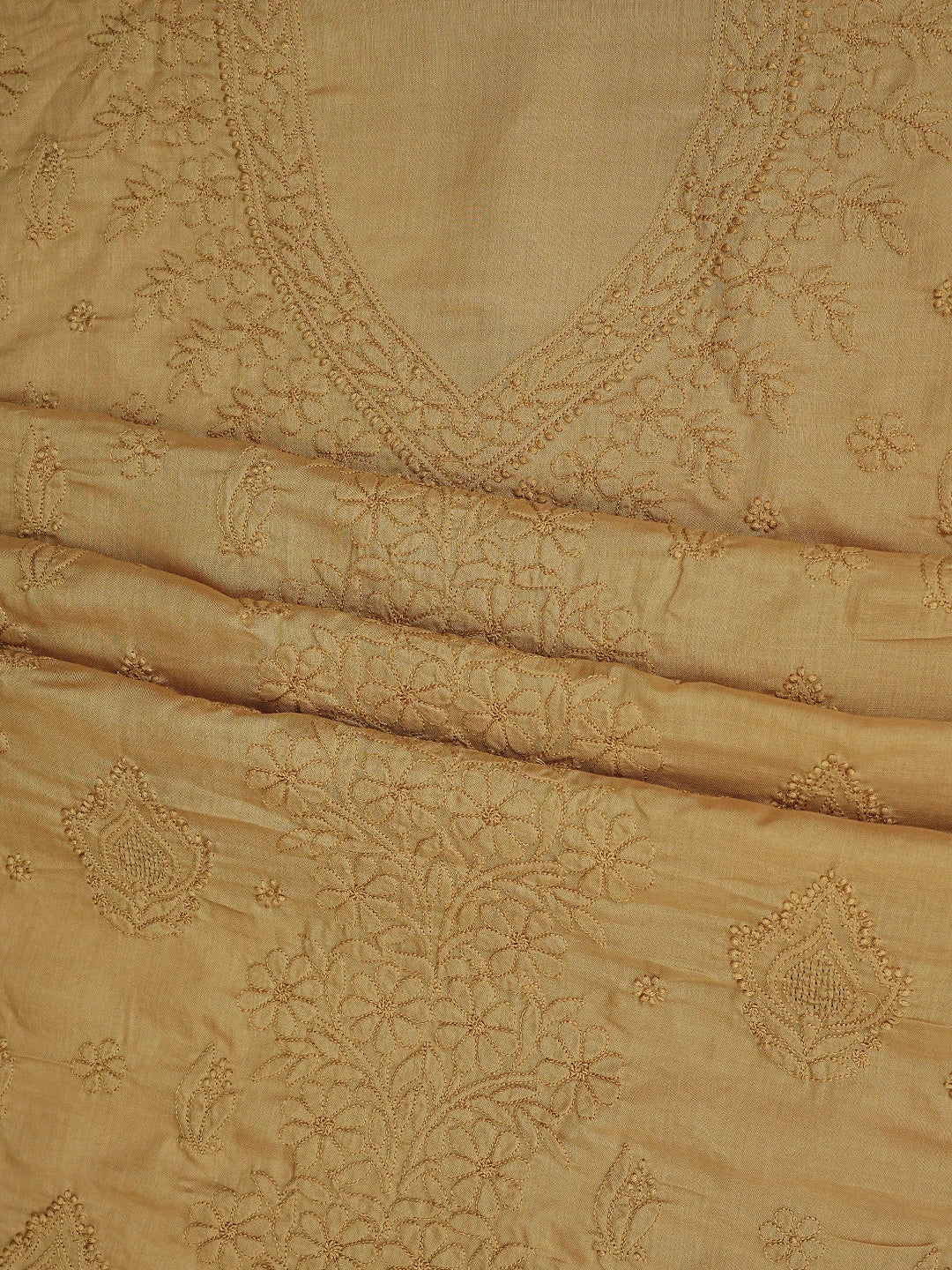 Ada Hand Embroidered Peanut Brown Cotton Lucknowi Chikankari Unstitched Suit Piece 01A869266