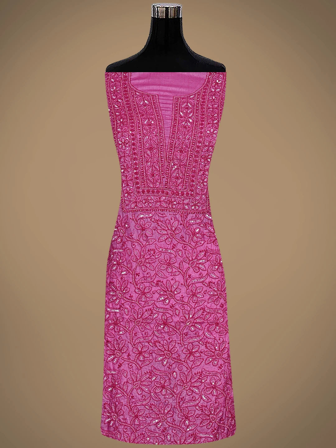Ada Hand Embroidered Magenta Tussar Silk Lucknowi Chikankari Unstitched Suit Piece With Cutdana Work 01A798666