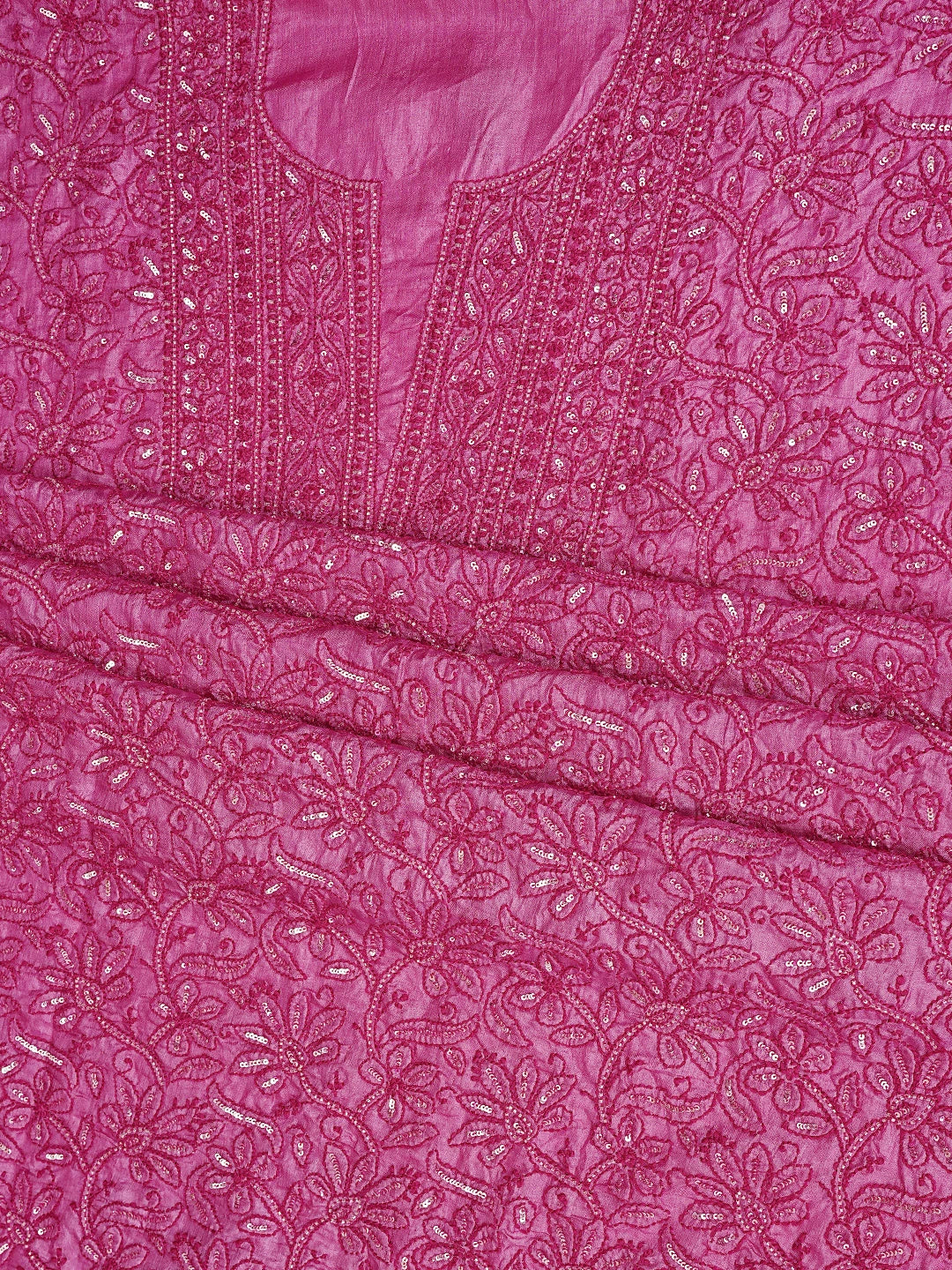 Ada Hand Embroidered Magenta Tussar Silk Lucknowi Chikankari Unstitched Suit Piece With Cutdana Work 01A798666