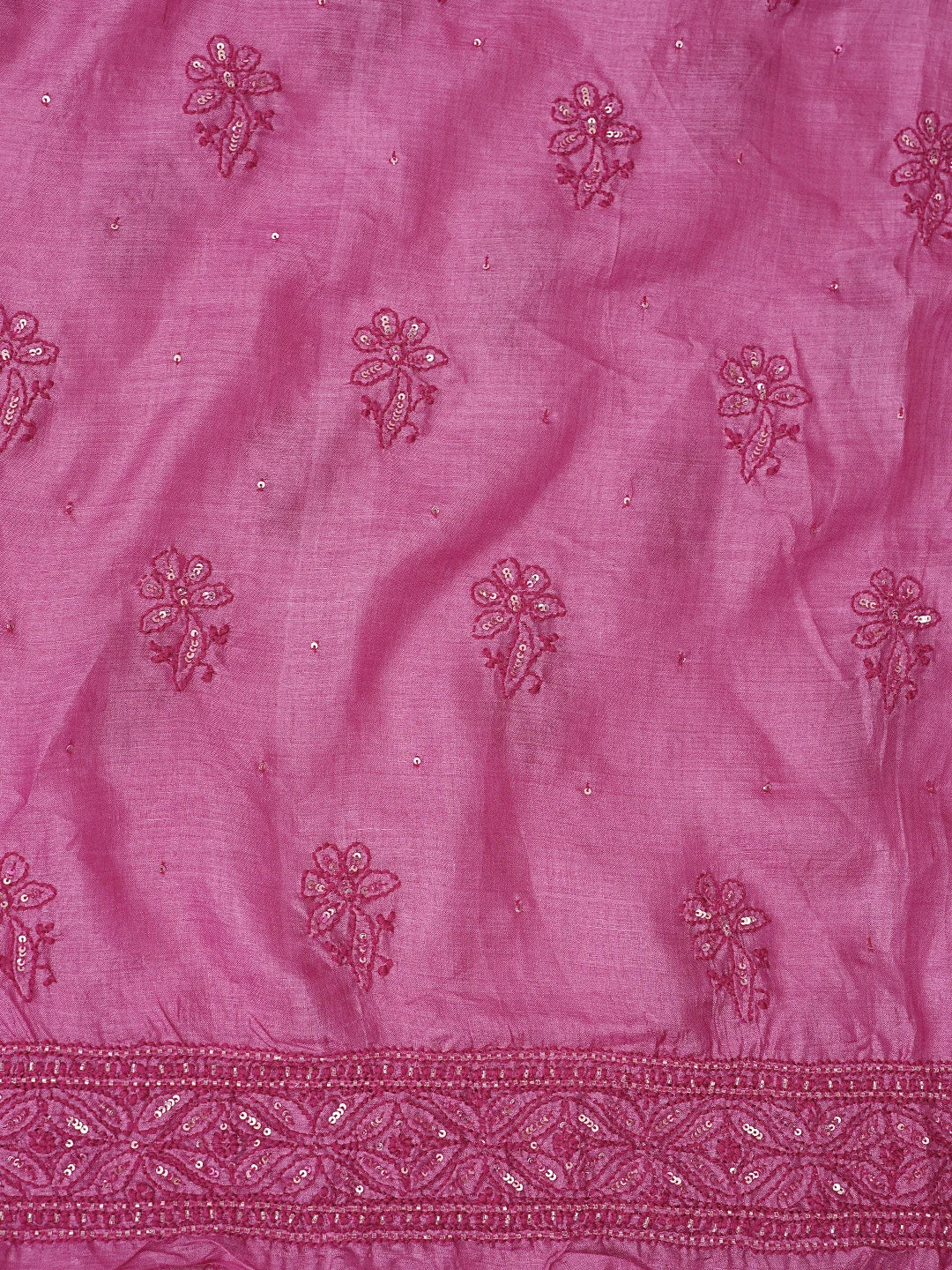 Ada Hand Embroidered Magenta Tussar Silk Lucknowi Chikankari Unstitched Suit Piece With Cutdana Work 01A798666