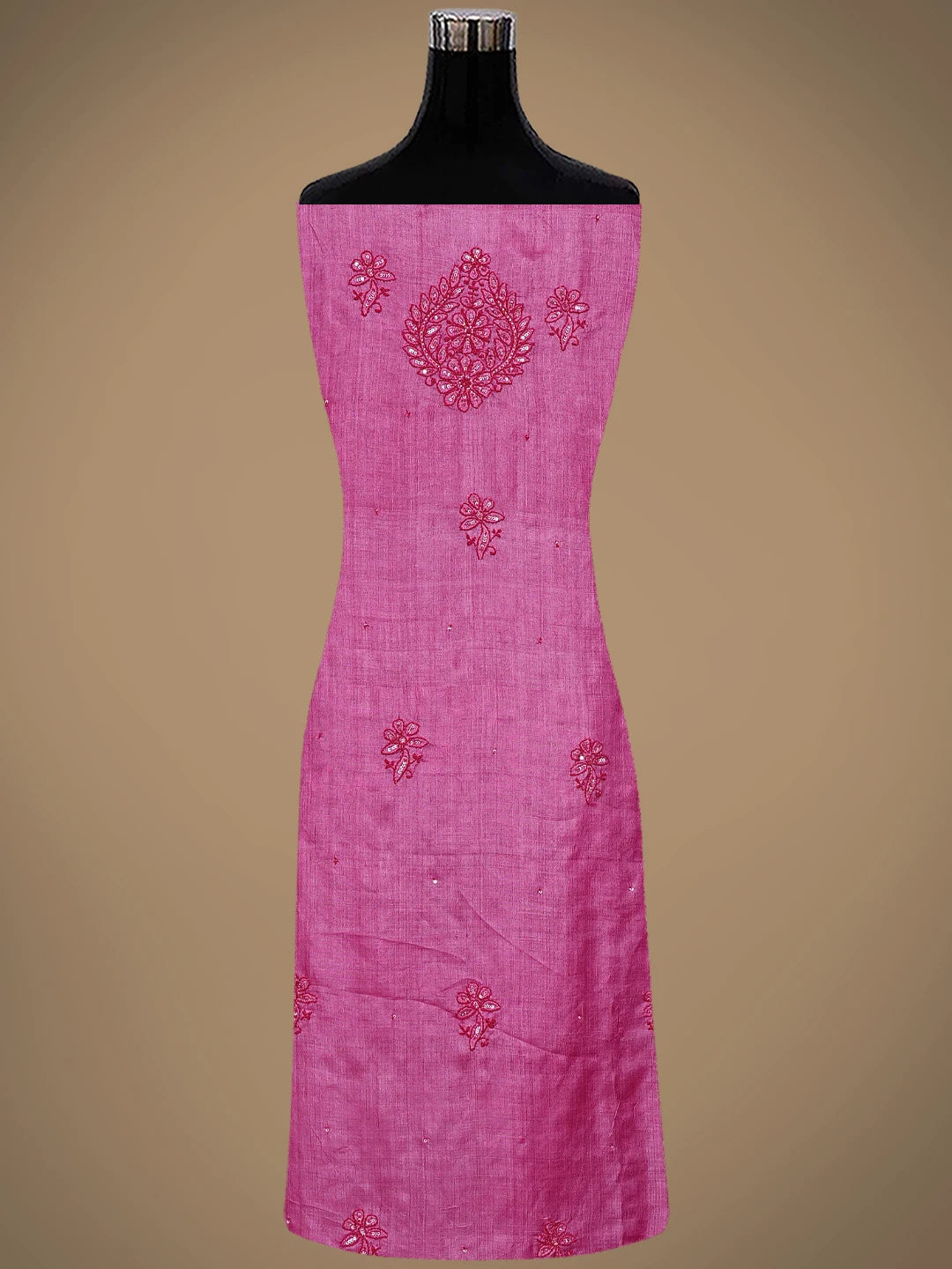 Ada Hand Embroidered Magenta Tussar Silk Lucknowi Chikankari Unstitched Suit Piece With Cutdana Work 01A798666