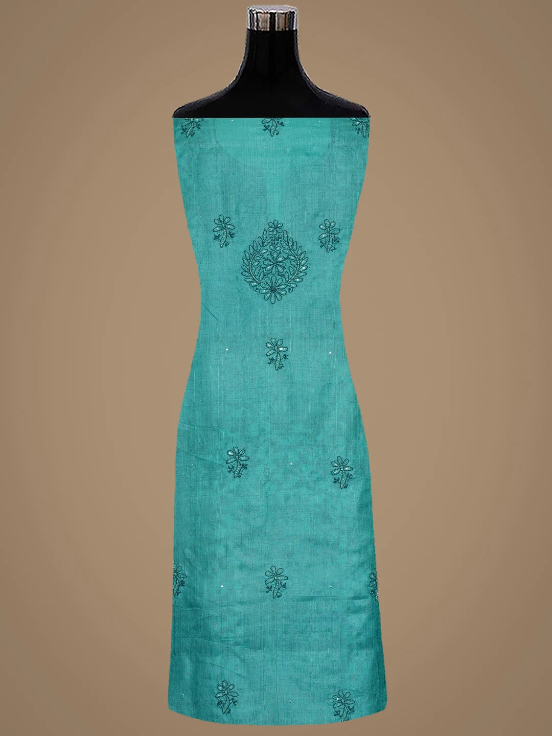 Ada Hand Embroidered Rama Green Tussar Silk Lucknowi Chikankari Unstitched Suit Piece With Cutdana Work 01A763492