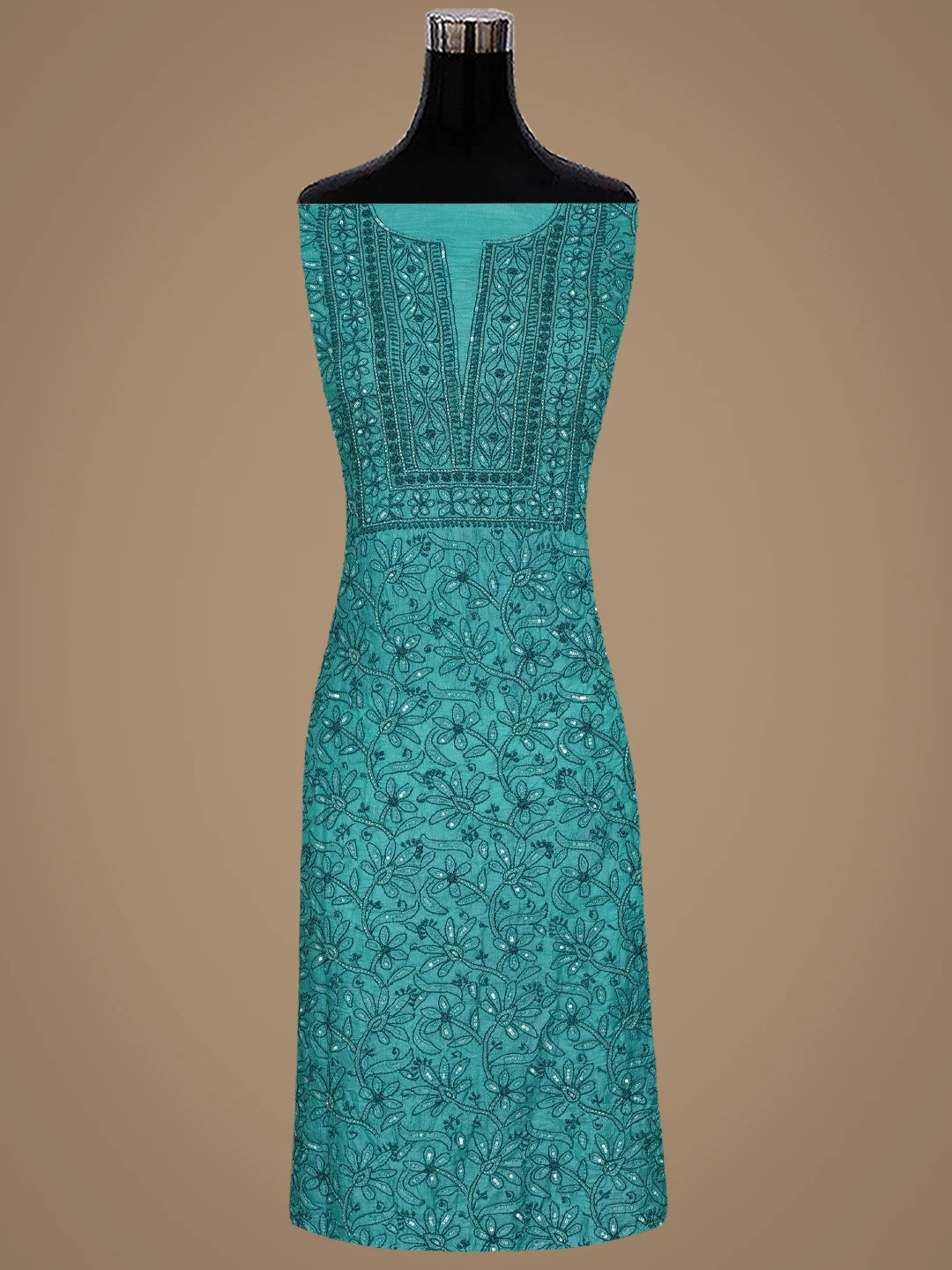 Ada Hand Embroidered Rama Green Tussar Silk Lucknowi Chikankari Unstitched Suit Piece With Cutdana Work 01A763492