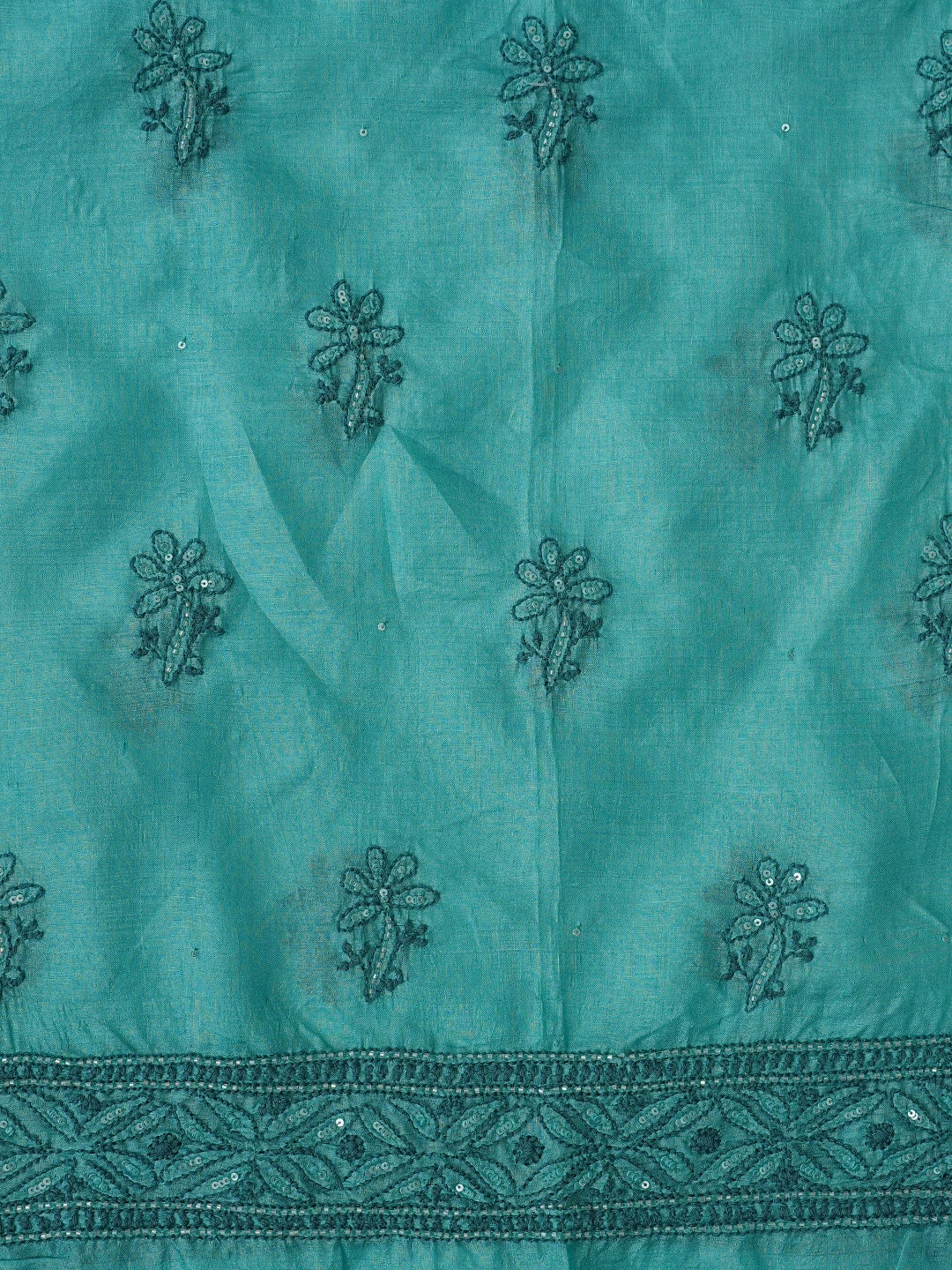 Ada Hand Embroidered Rama Green Tussar Silk Lucknowi Chikankari Unstitched Suit Piece With Cutdana Work 01A763492