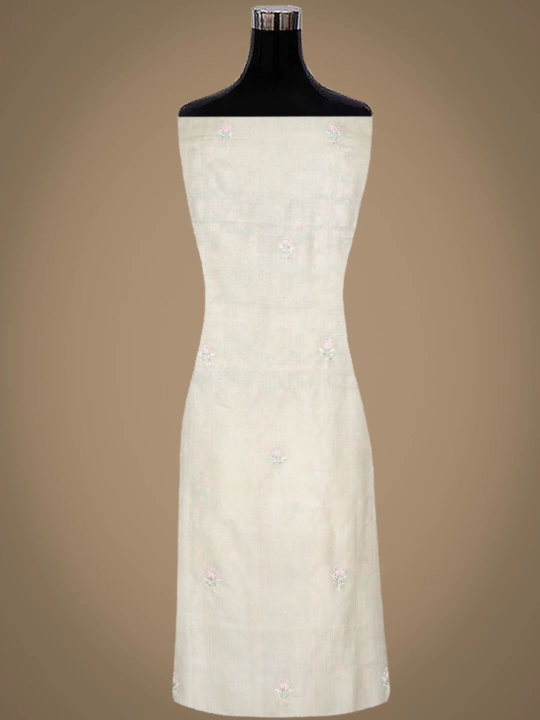 Ada Hand Embroidered Cream Tussar Silk Lucknowi Chikankari Unstitched Kurta Dupatta Set With Sequinned Work 01A843837