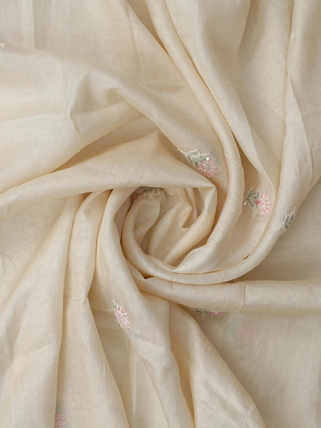 Ada Hand Embroidered Cream Tussar Silk Lucknowi Chikankari Unstitched Kurta Dupatta Set With Sequinned Work 01A843837