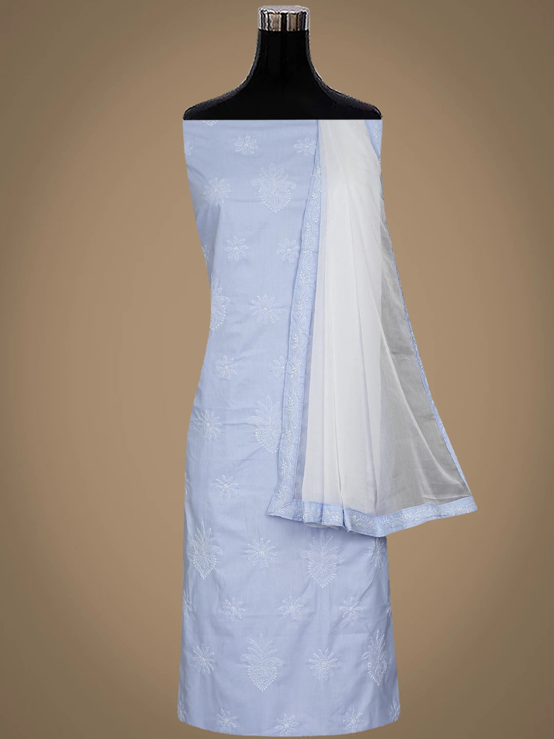 Ada Hand Embroidered Blue Cotton Lucknowi Chikankari Unstitched Suit Piece 01A870846