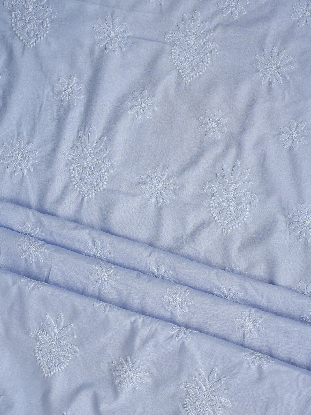 Ada Hand Embroidered Blue Cotton Lucknowi Chikankari Unstitched Suit Piece 01A870846