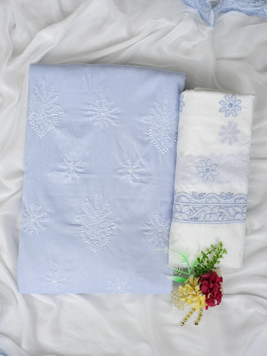 Ada Hand Embroidered Blue Cotton Lucknowi Chikankari Unstitched Suit Piece 01A870846