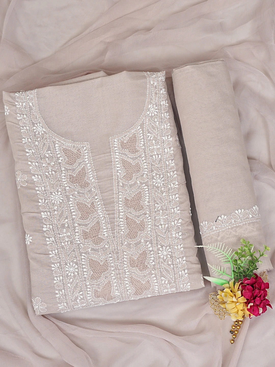 Ada Hand Embroidered Careys Pink Cotton Lucknowi Chikankari Unstitched Suit Piece 01A869279