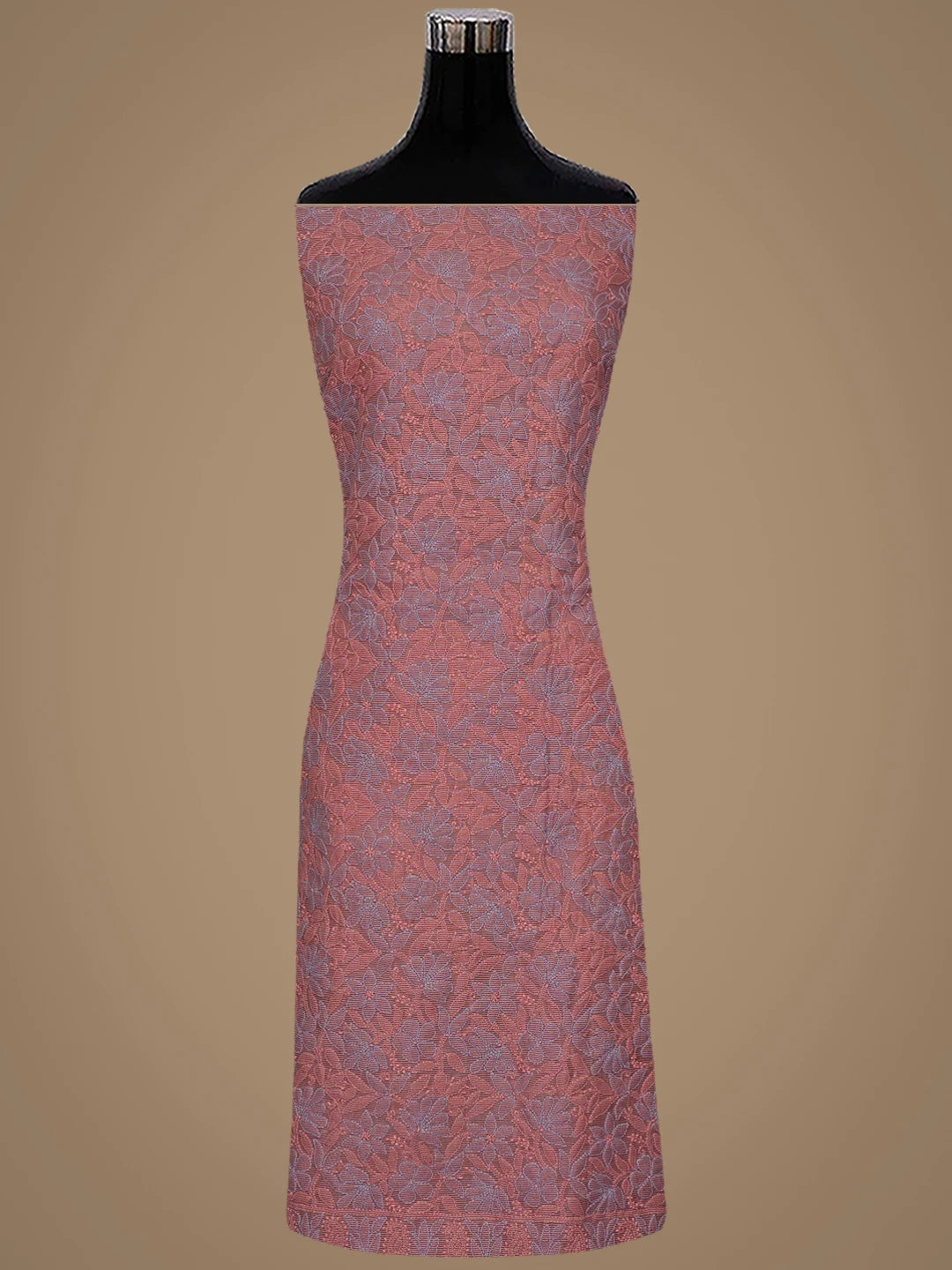 Ada Hand Embroidered Peach Chanderi Lucknowi Chikankari Unstitched Kurta Dupatta Set 01A871009