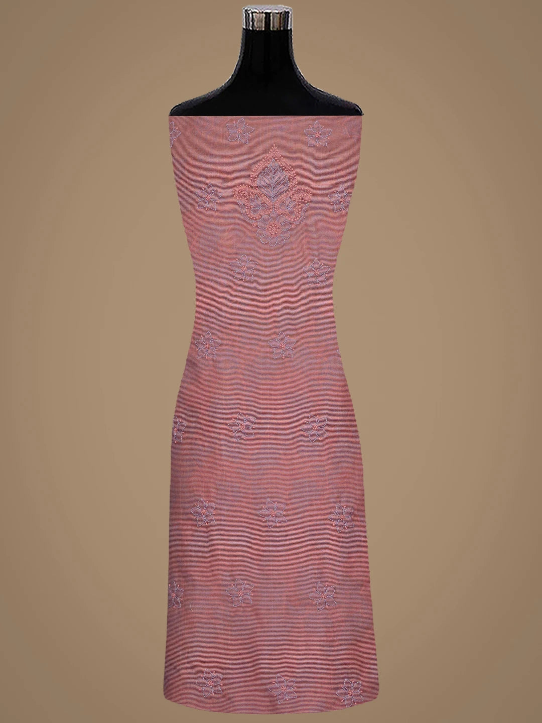 Ada Hand Embroidered Peach Chanderi Lucknowi Chikankari Unstitched Kurta Dupatta Set 01A871009