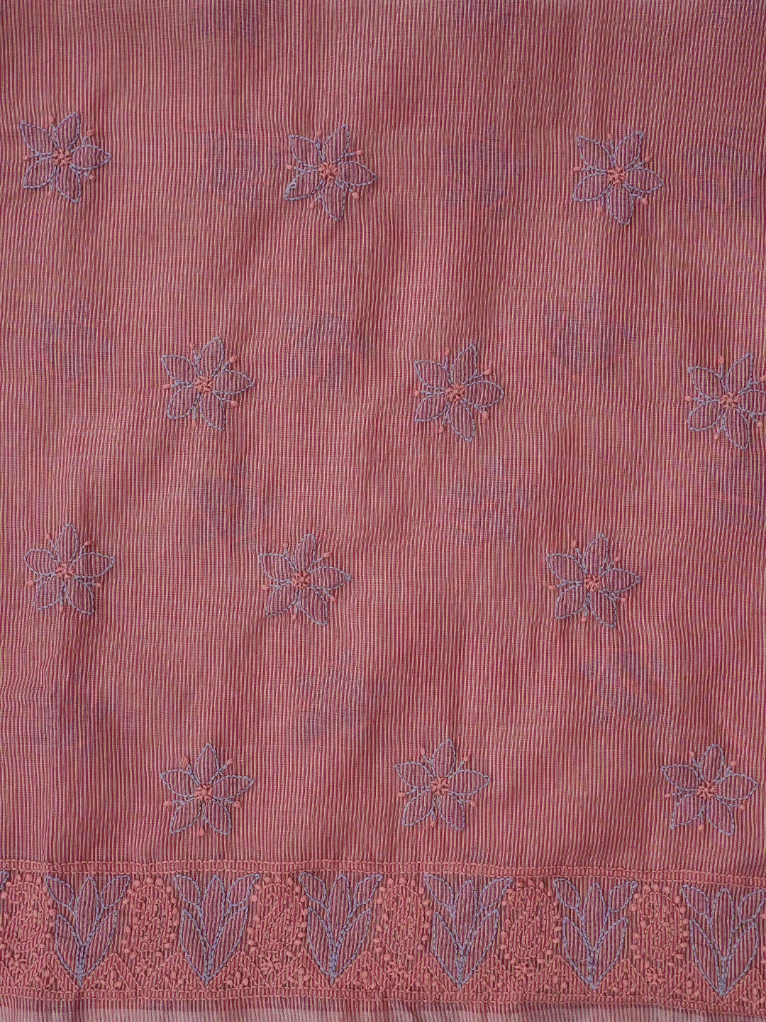 Ada Hand Embroidered Peach Chanderi Lucknowi Chikankari Unstitched Kurta Dupatta Set 01A871009