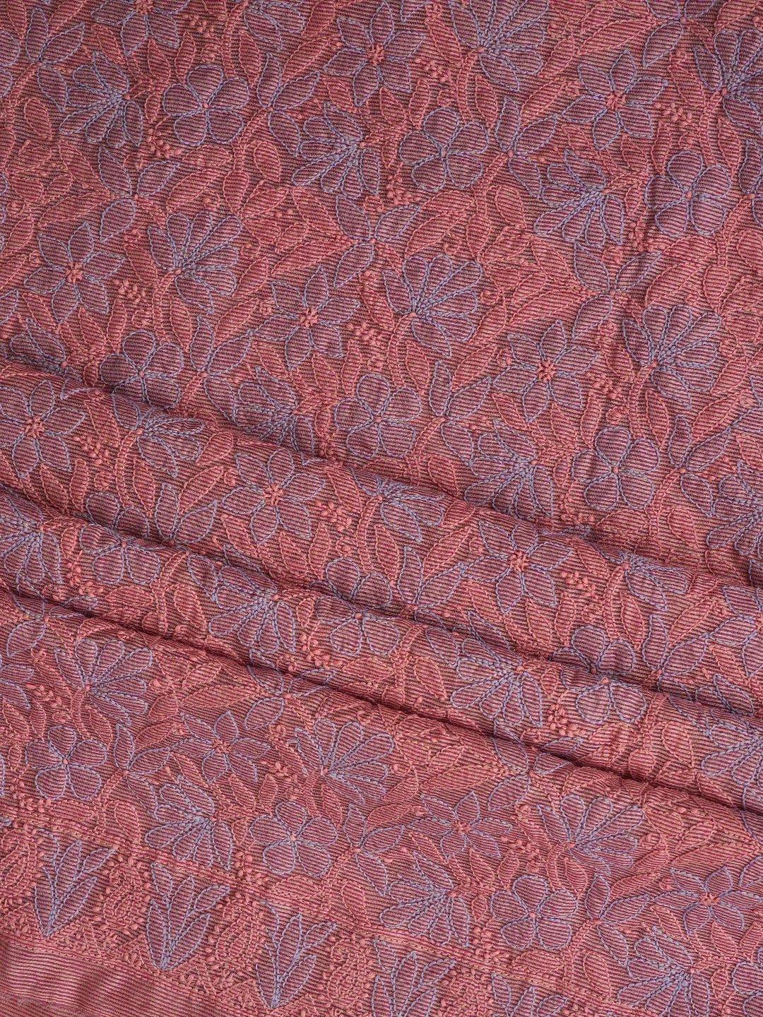 Ada Hand Embroidered Peach Chanderi Lucknowi Chikankari Unstitched Kurta Dupatta Set 01A871009