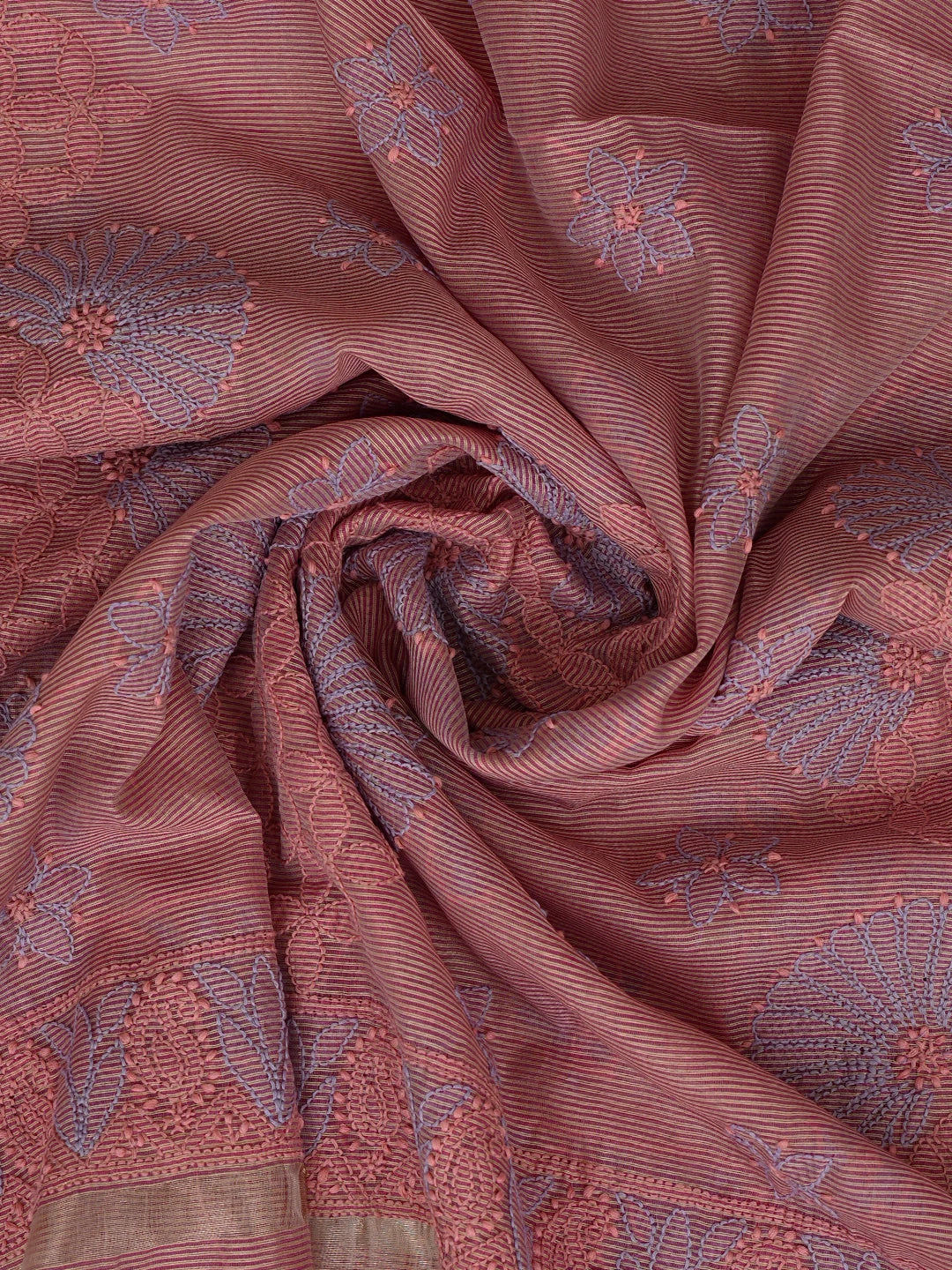 Ada Hand Embroidered Peach Chanderi Lucknowi Chikankari Unstitched Kurta Dupatta Set 01A871009