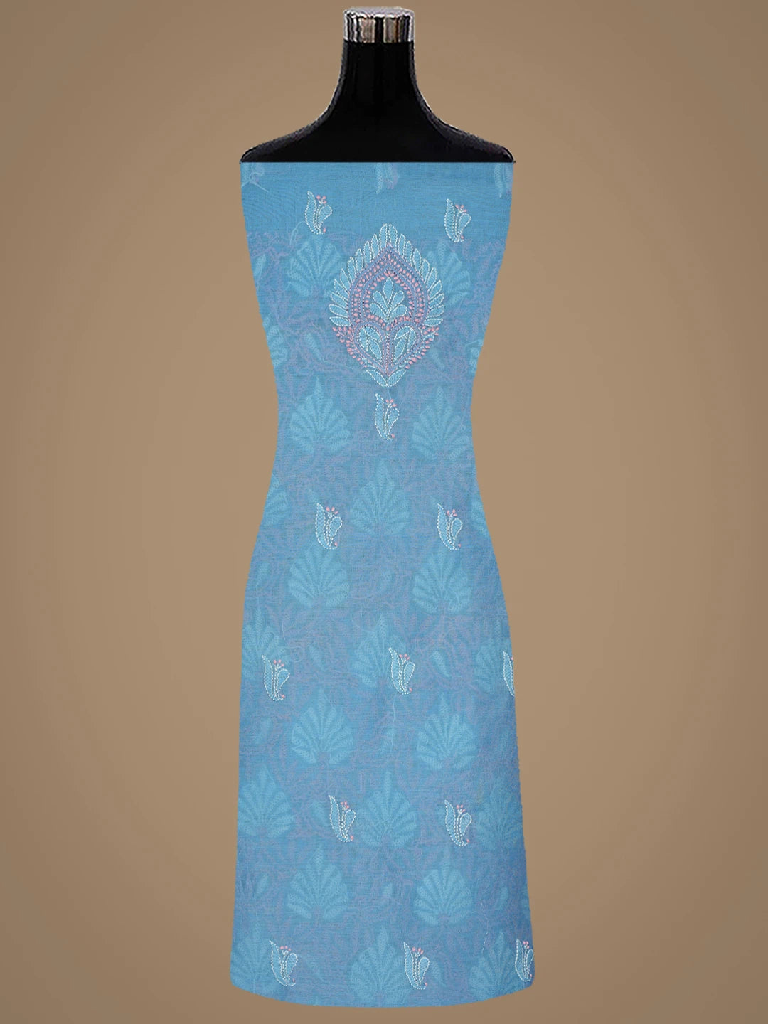 Ada Hand Embroidered Blue Chanderi Lucknowi Chikankari Unstitched Kurta Dupatta Set 01A871016