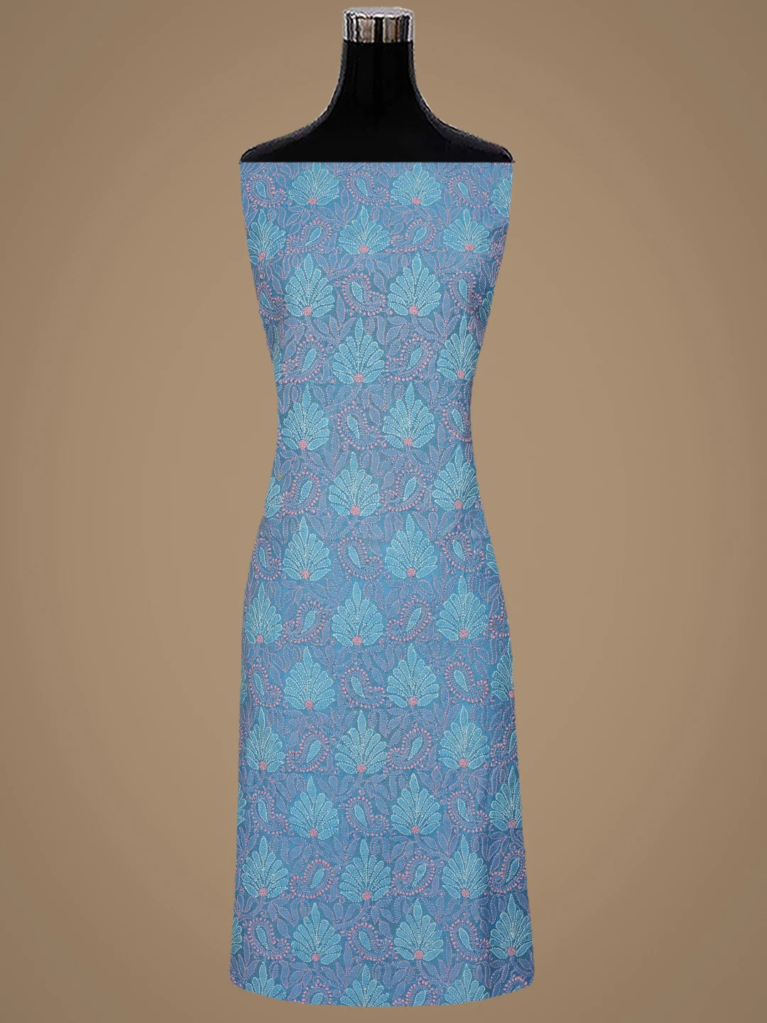 Ada Hand Embroidered Blue Chanderi Lucknowi Chikankari Unstitched Kurta Dupatta Set 01A871016