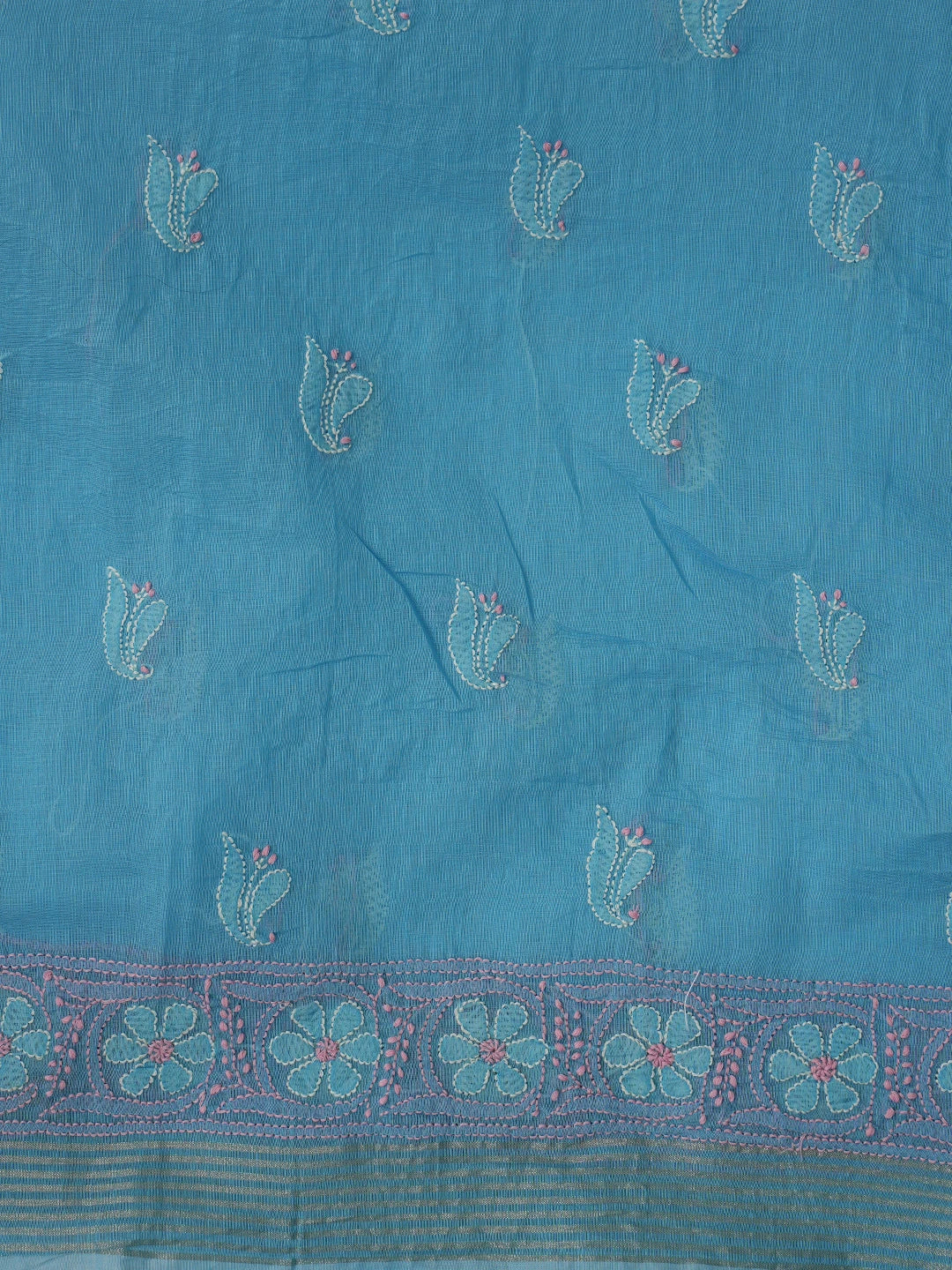 Ada Hand Embroidered Blue Chanderi Lucknowi Chikankari Unstitched Kurta Dupatta Set 01A871016
