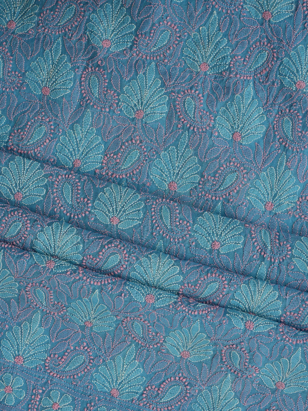 Ada Hand Embroidered Blue Chanderi Lucknowi Chikankari Unstitched Kurta Dupatta Set 01A871016